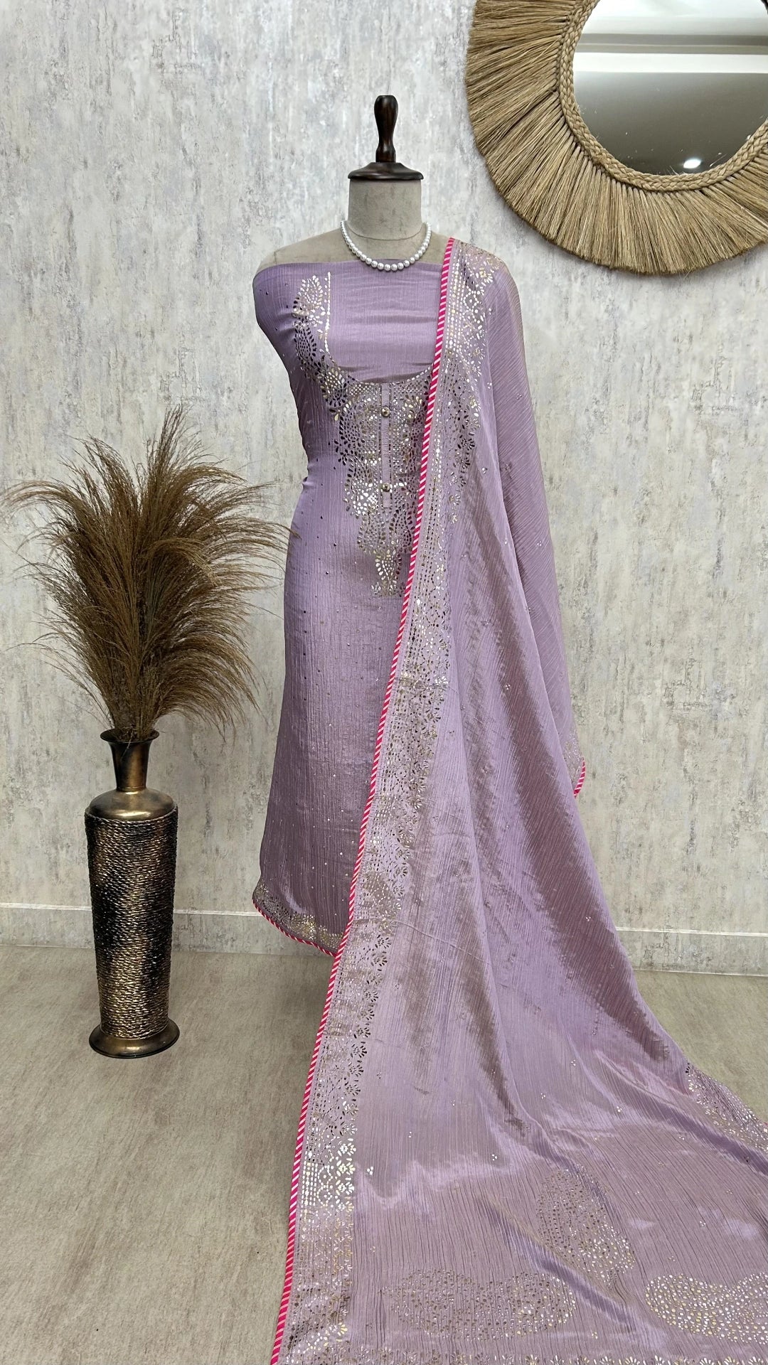 Katdana Work Crush Tissue Unstitched Suit Set
