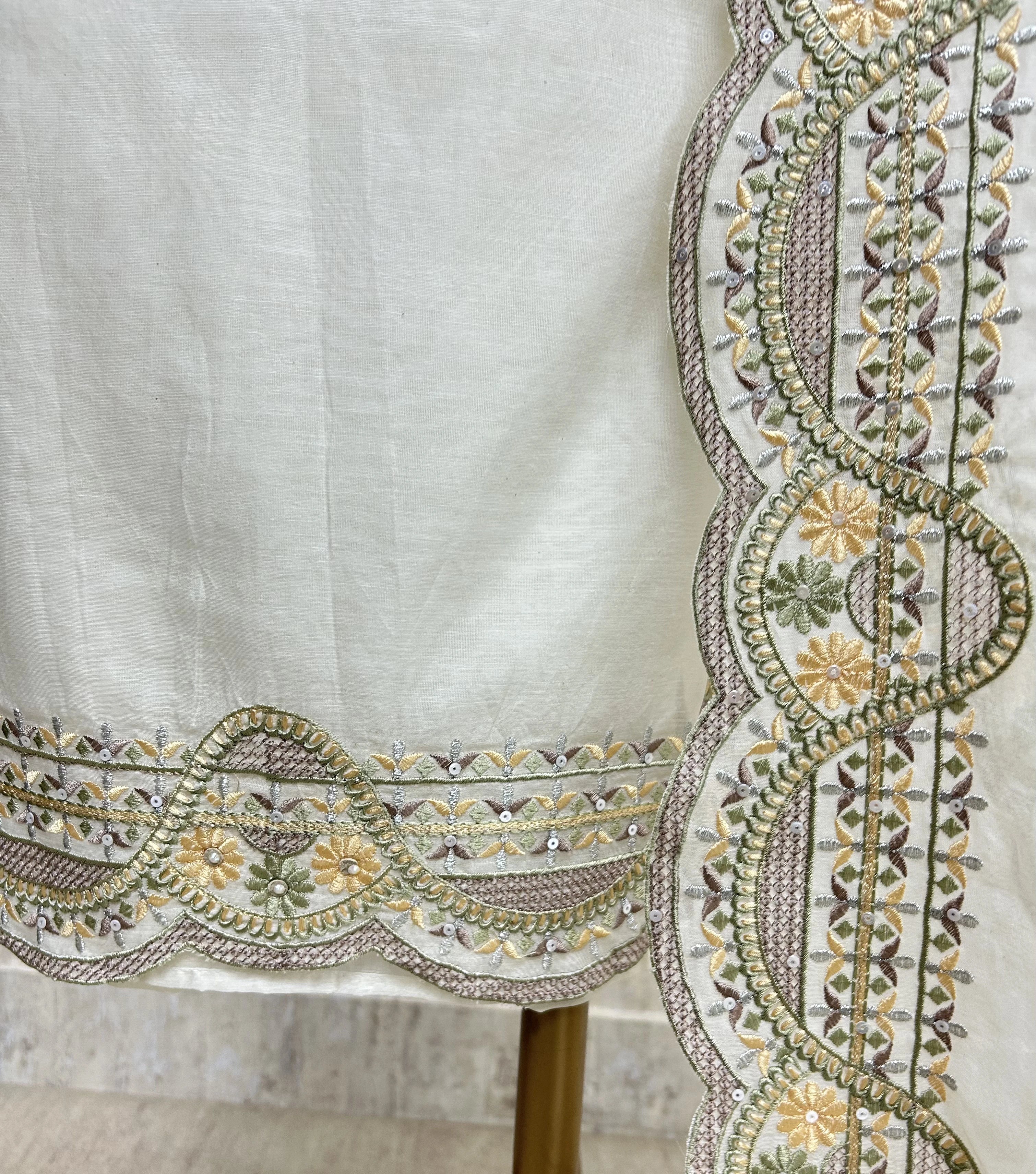 Embroidered Neckline Mul Chanderi Unstitched Suit Set