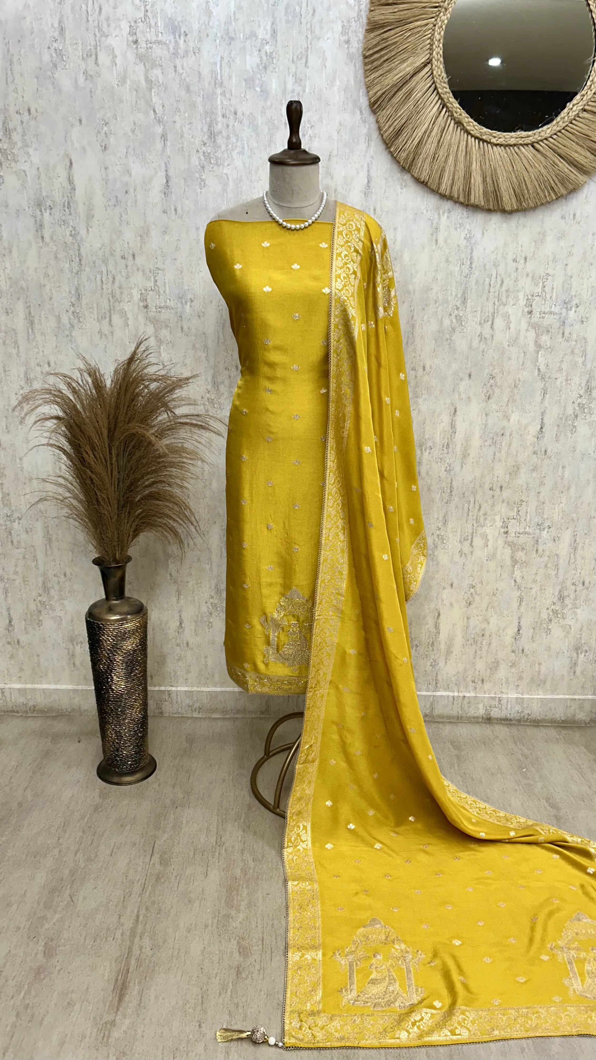 Karwa Chauth Special Dola Silk Unstitched Suit Set