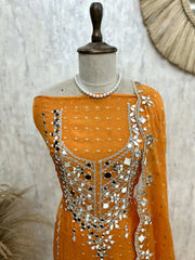 Organza Unstitched Suit Set With Organza Dupatta Featuring Mirror Work