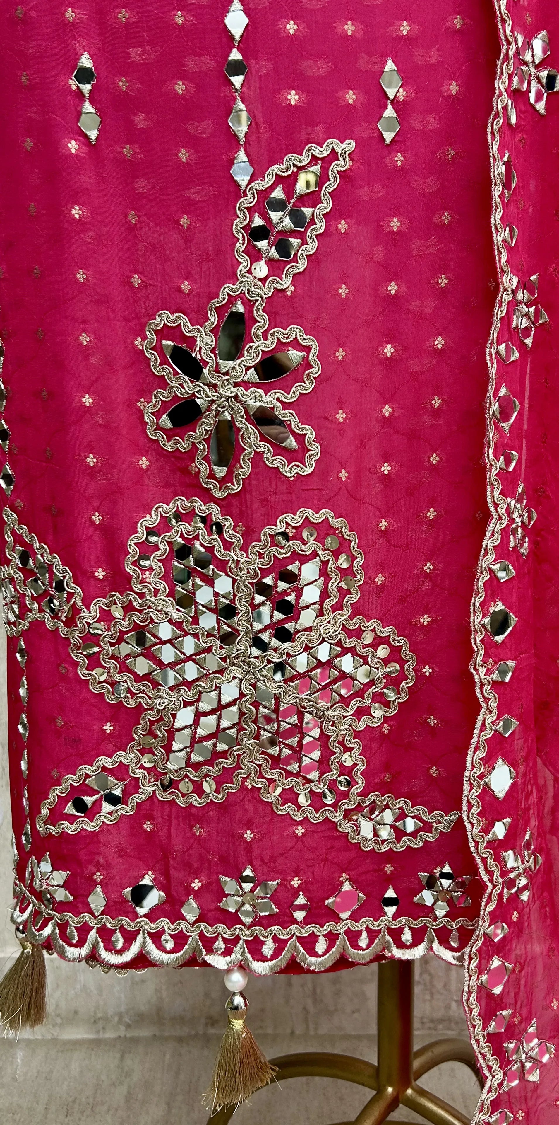 Organza Unstitched Suit Set With Organza Dupatta Featuring Mirror Work