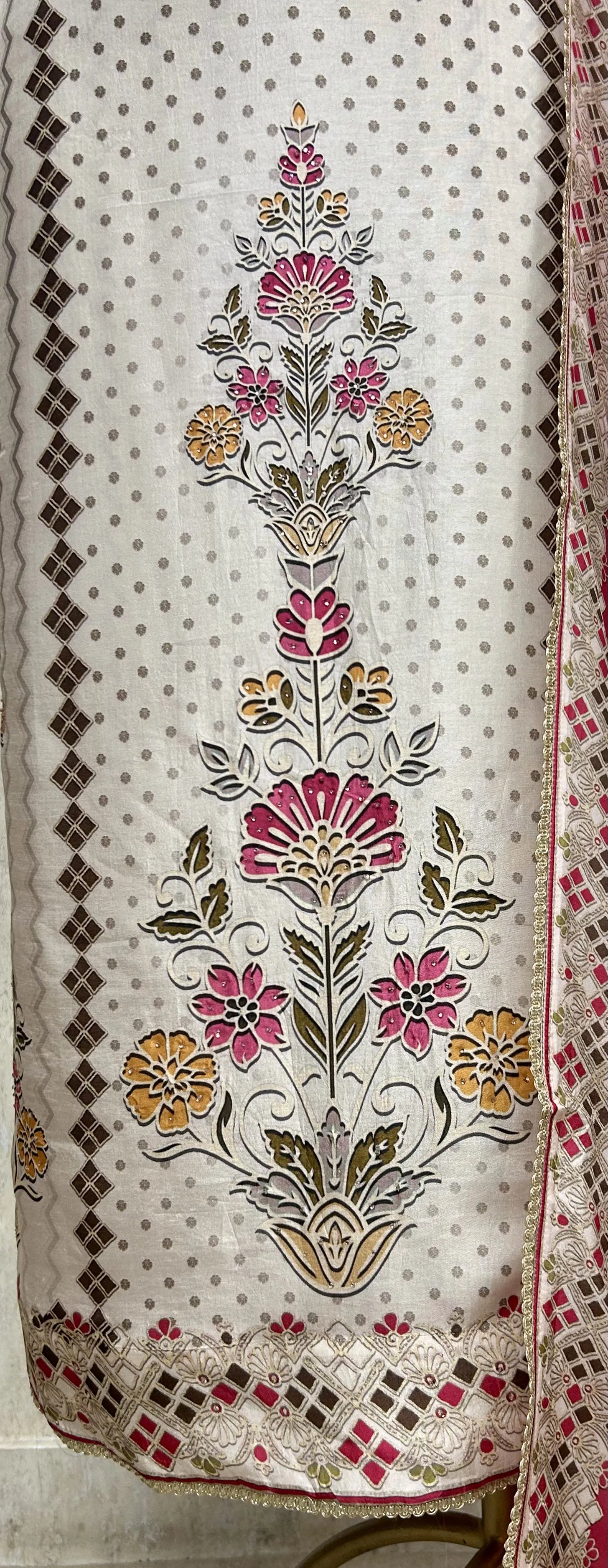 Silk Unstitched Suit Set Featuring Silk Dupatta