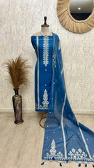 Indigo Jamdani Unstitched Suit Set With Jamdani Dupatta