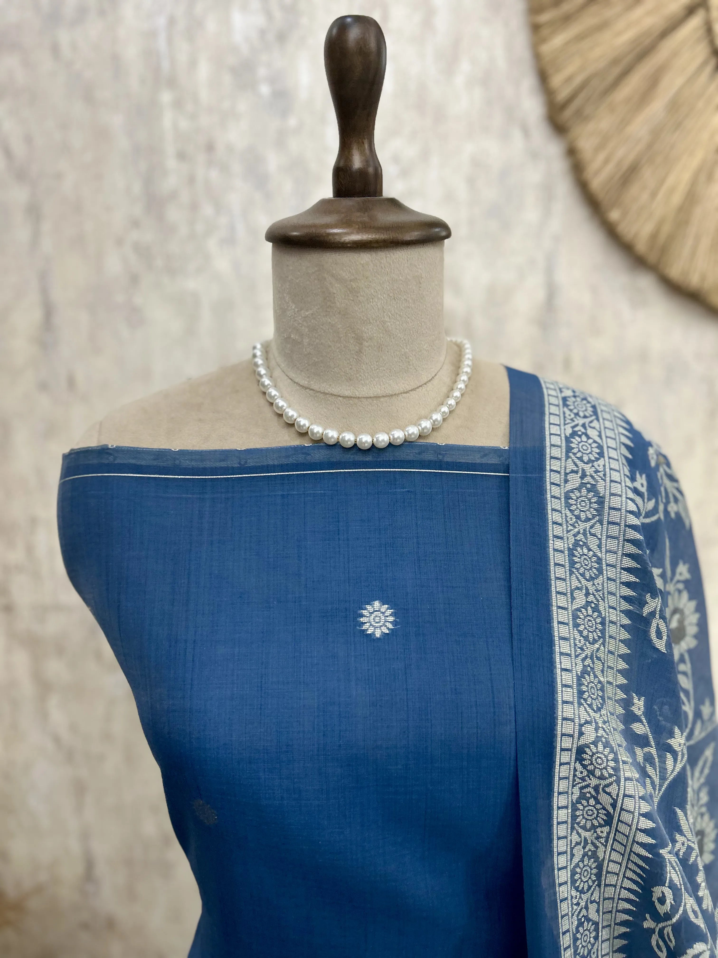 Indigo Jamdani Woven Linen Unstitched Suit Set