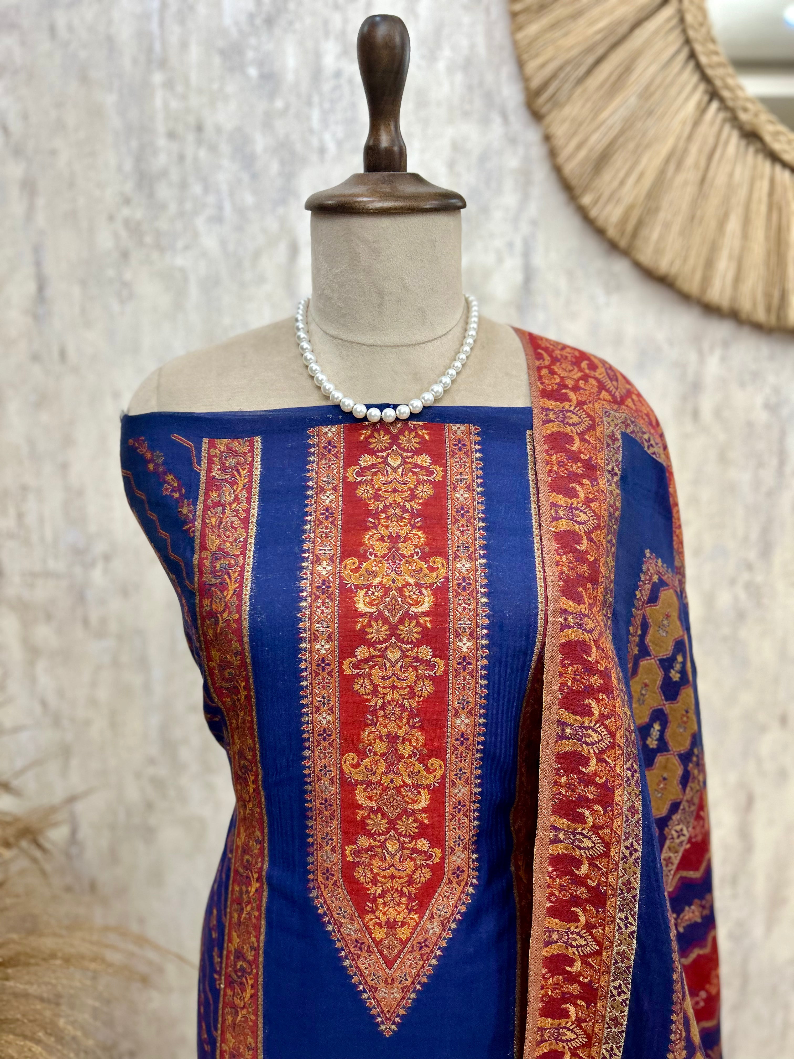 Cotton Silk Unstitched Suit Set Featuring Cotton Silk Dupatta