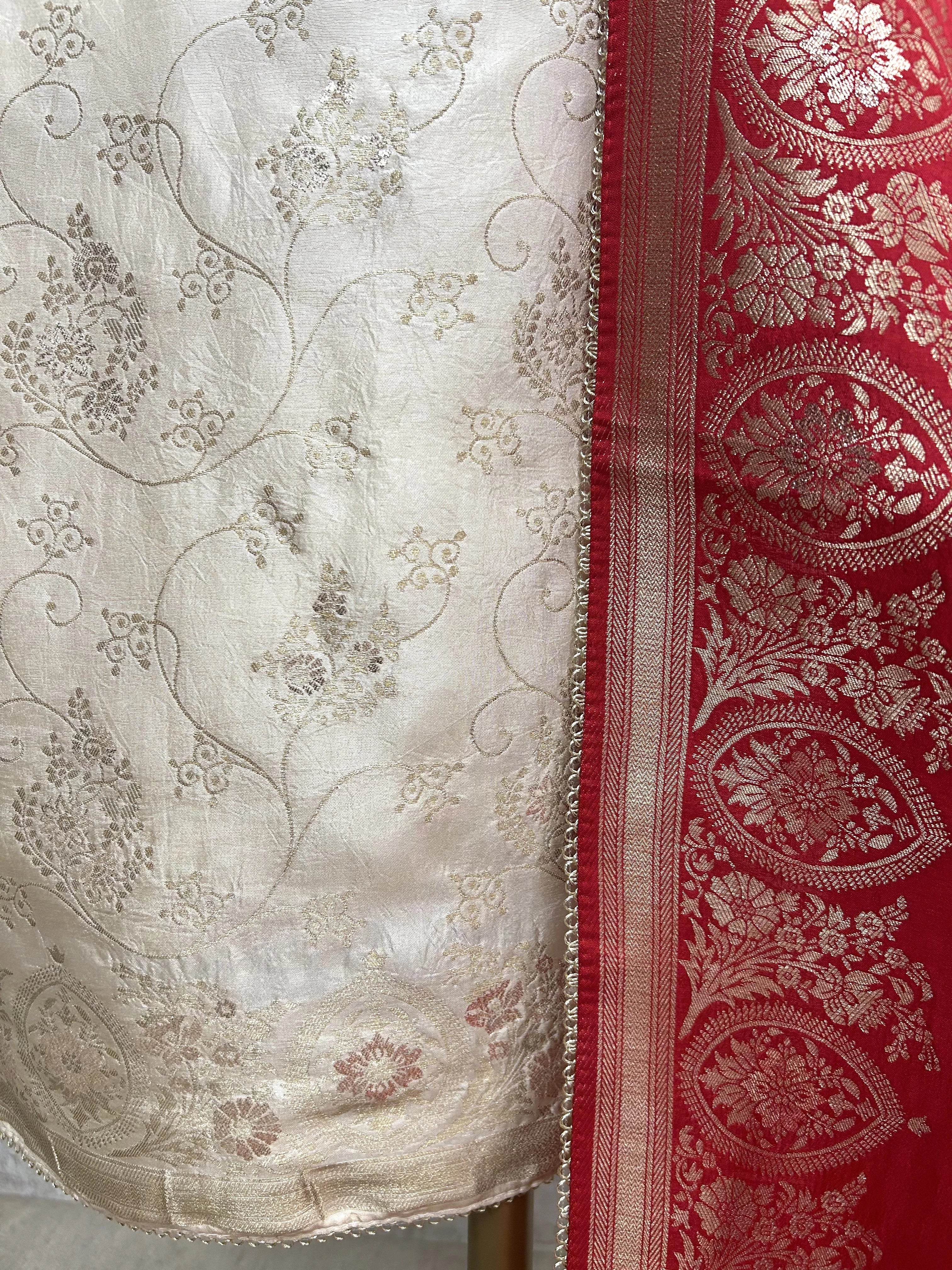 Zardosi & Pearl Work Dola Silk Unstitched Suit Set