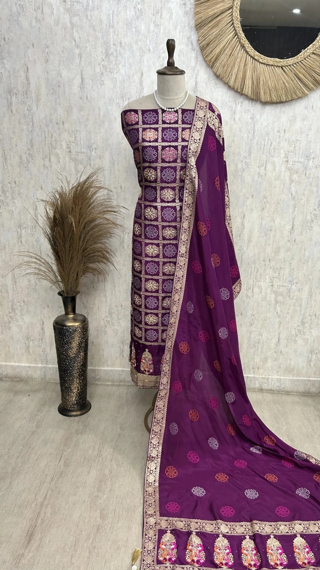 Dola silk unstitched suit set