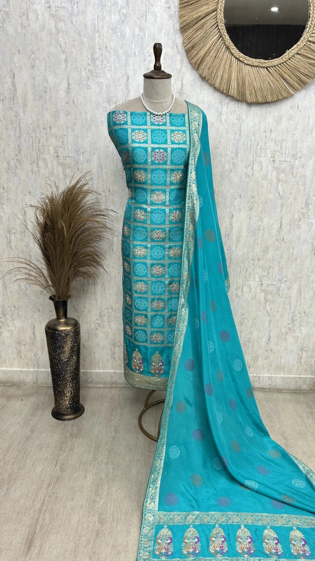 Dola silk unstitched suit set