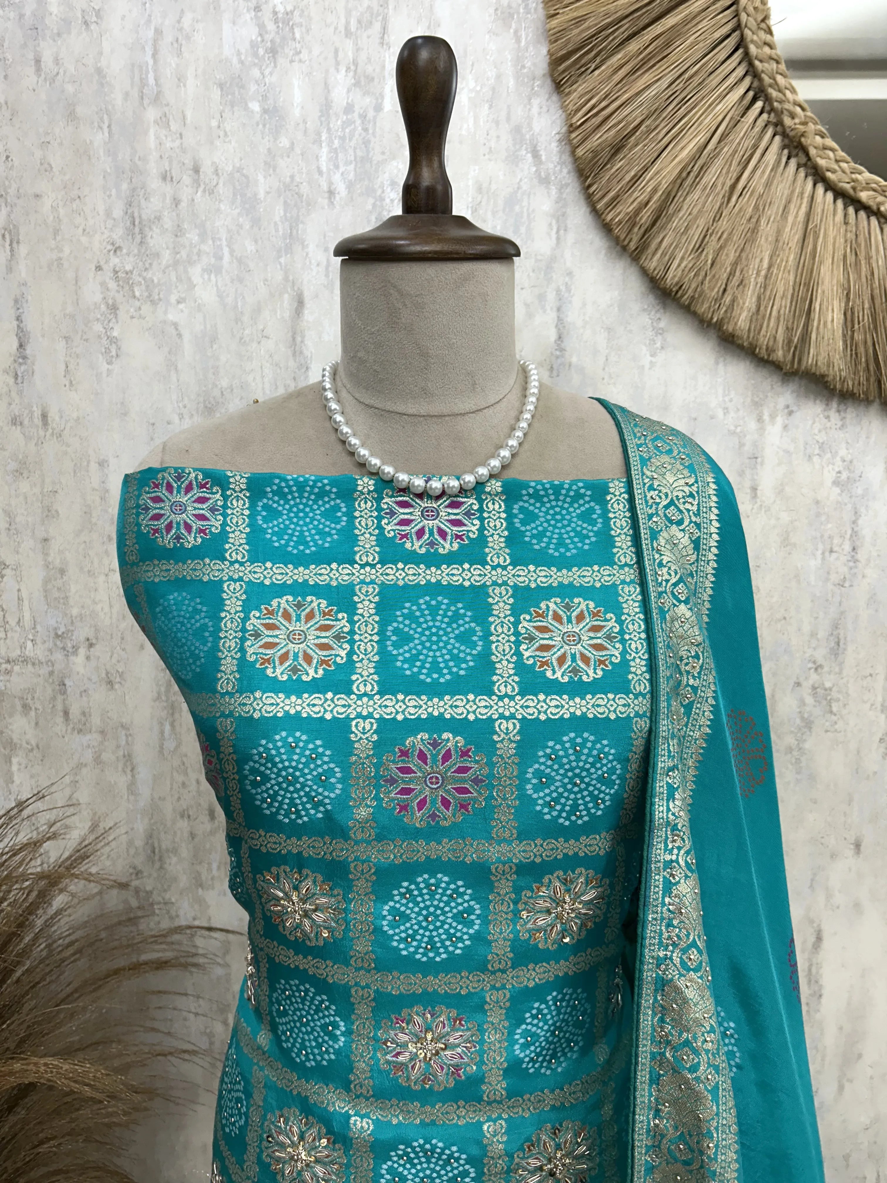 Dola silk unstitched suit set