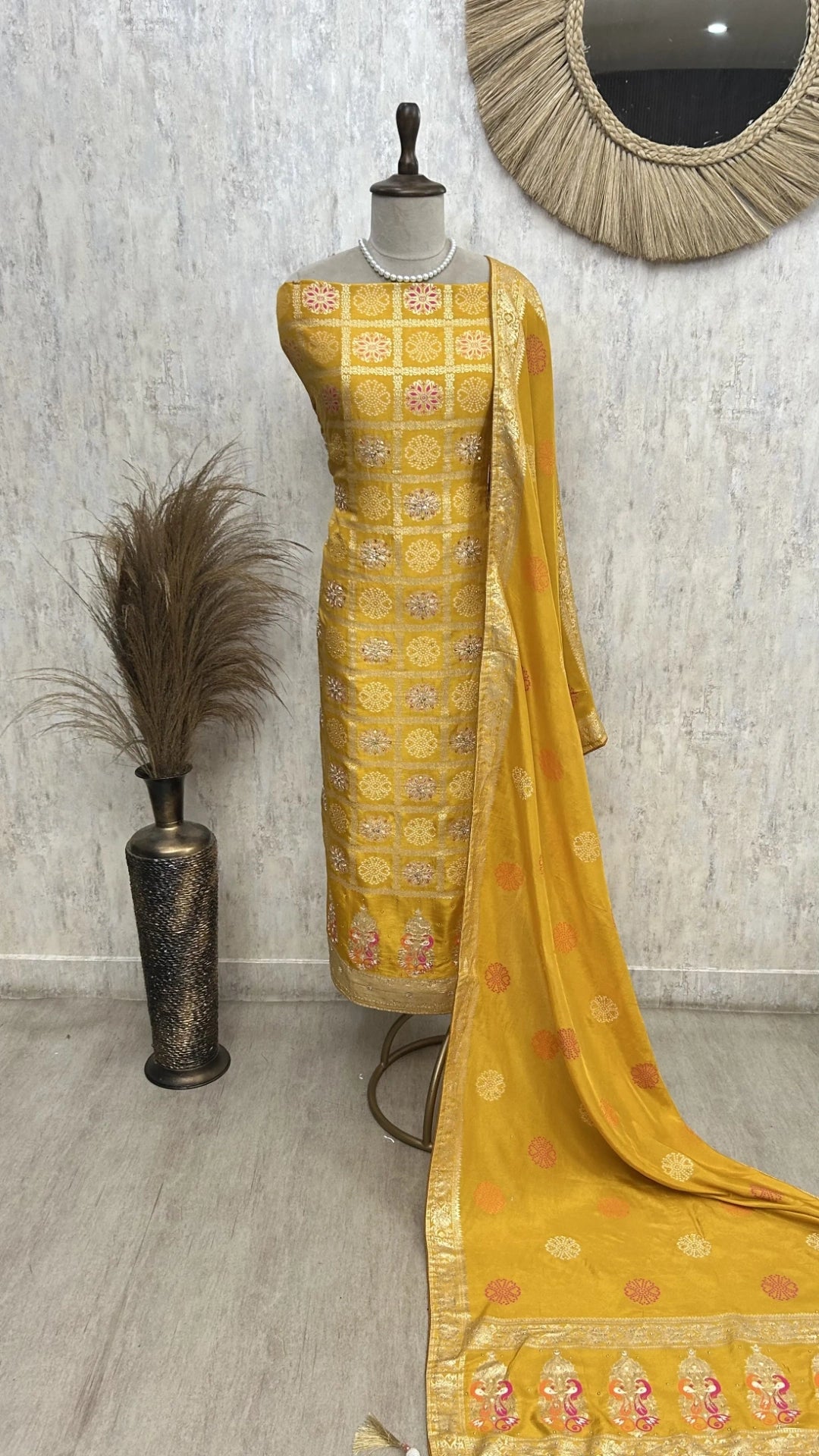 Dola silk unstitched suit set
