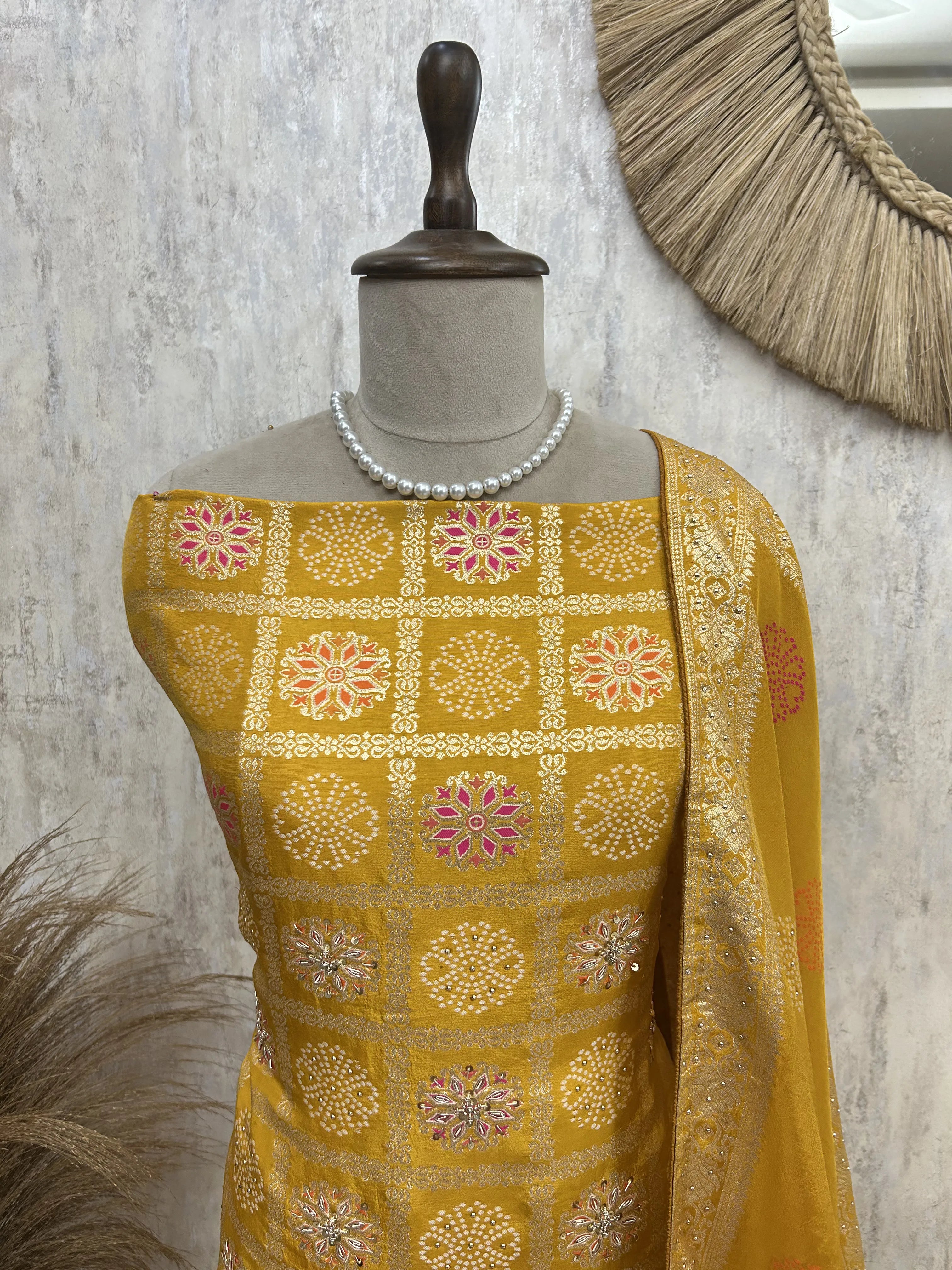 Dola silk unstitched suit set