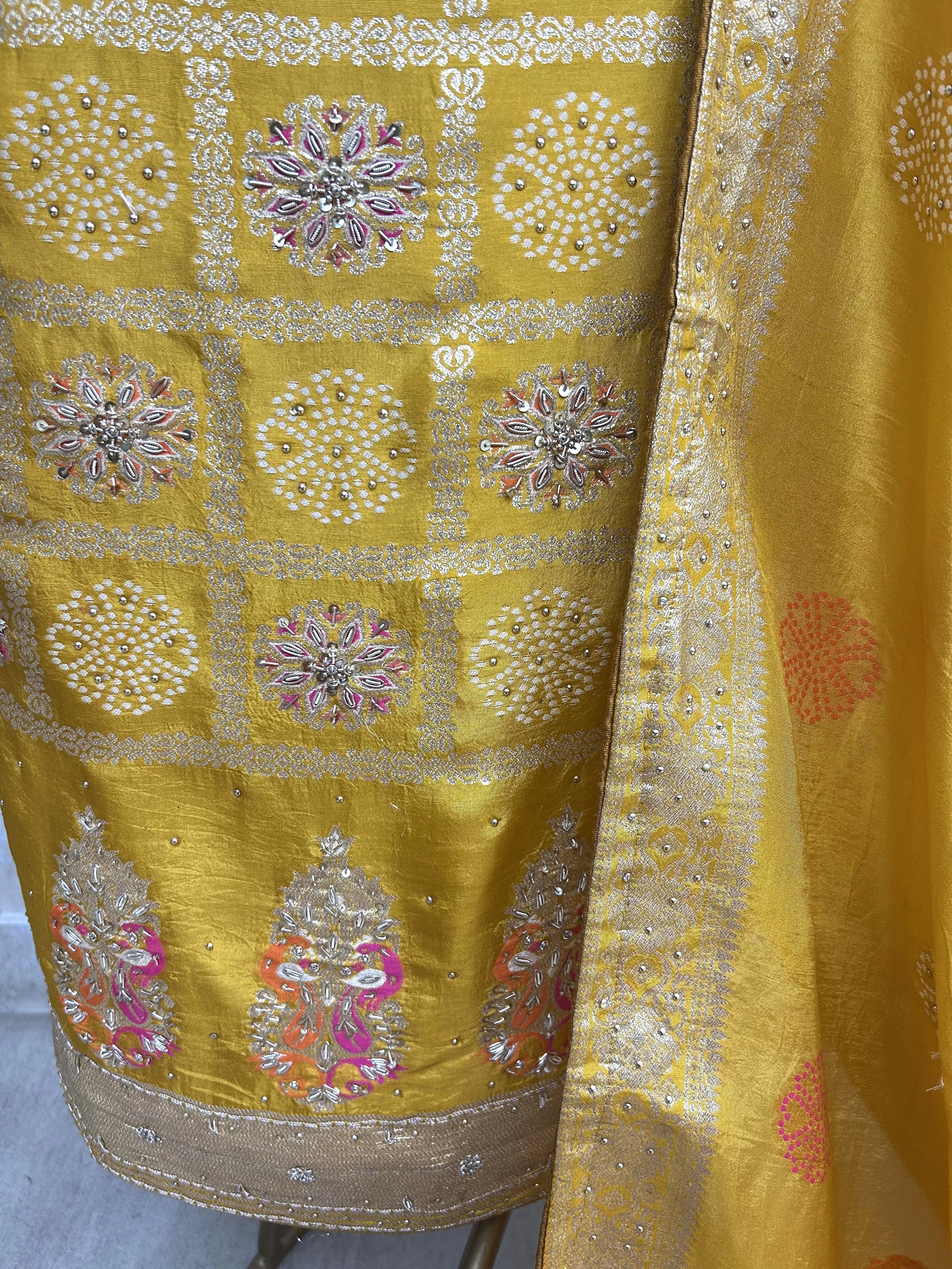 Dola silk unstitched suit set