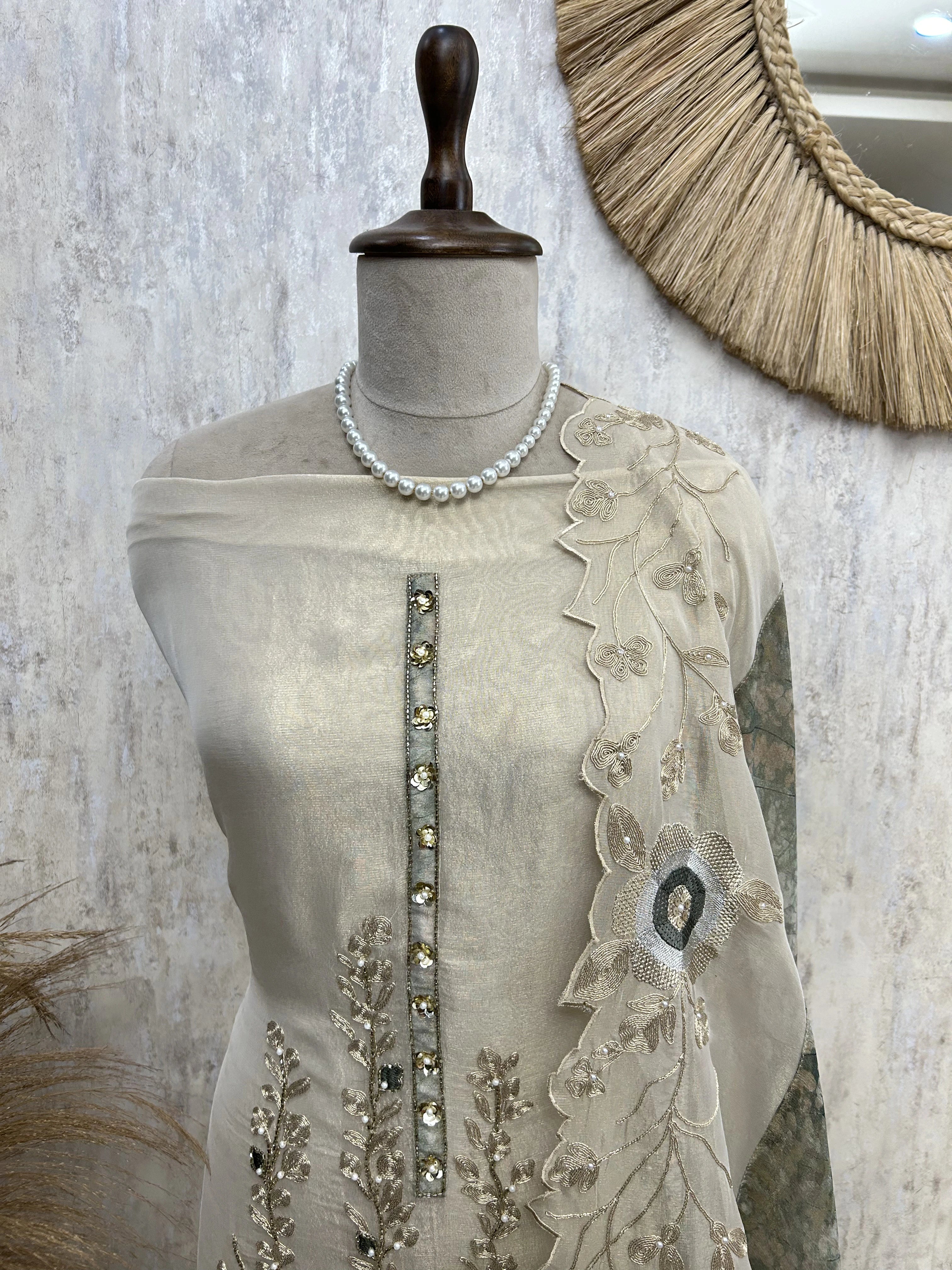 Ivory Elegance Unstitched Suit Set