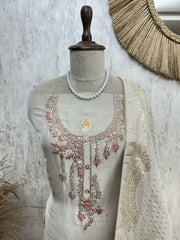 Ivory Elegant Tissue Unstitched Suit Set