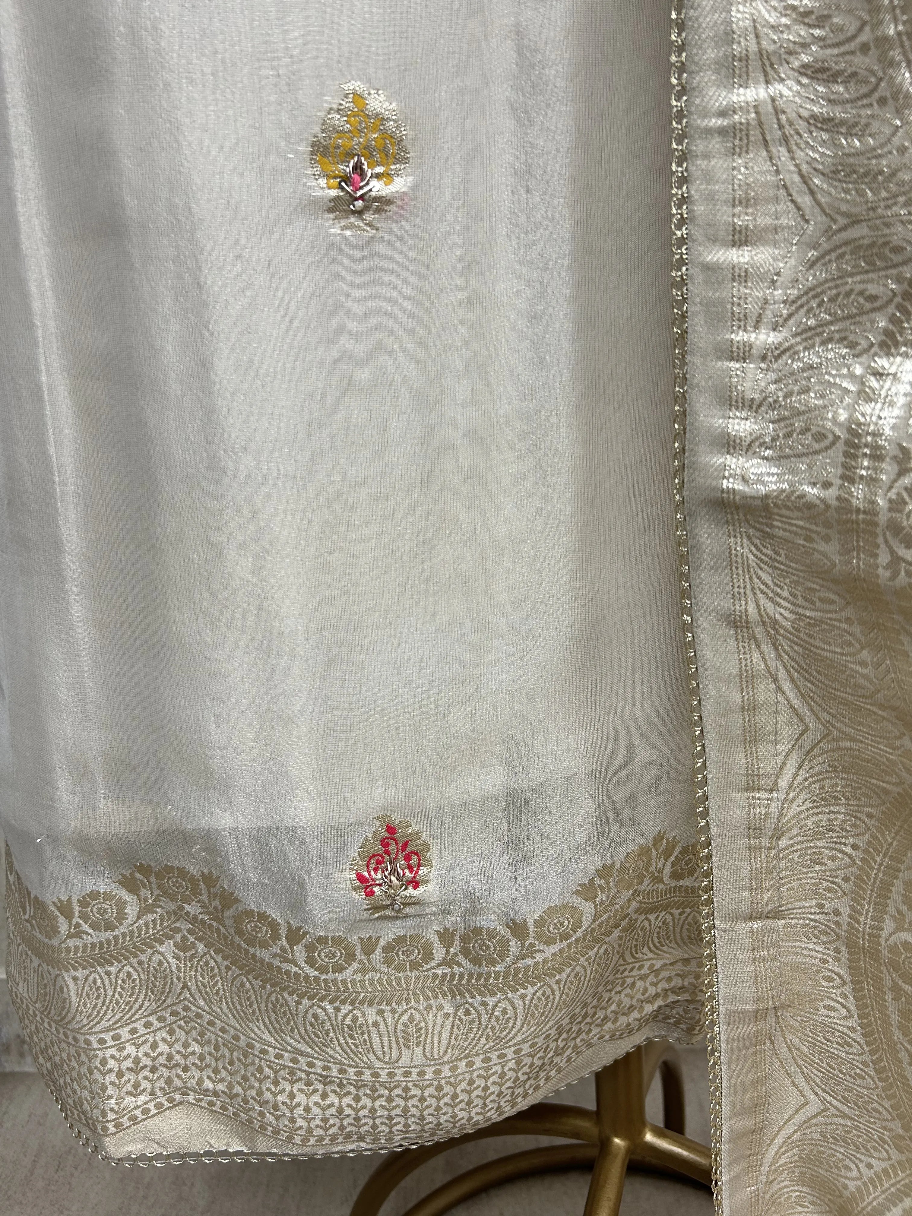 Ivory Elegant Tissue Unstitched Suit Set