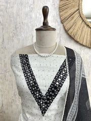 Mirror Work Linen Unstitched Suit Set