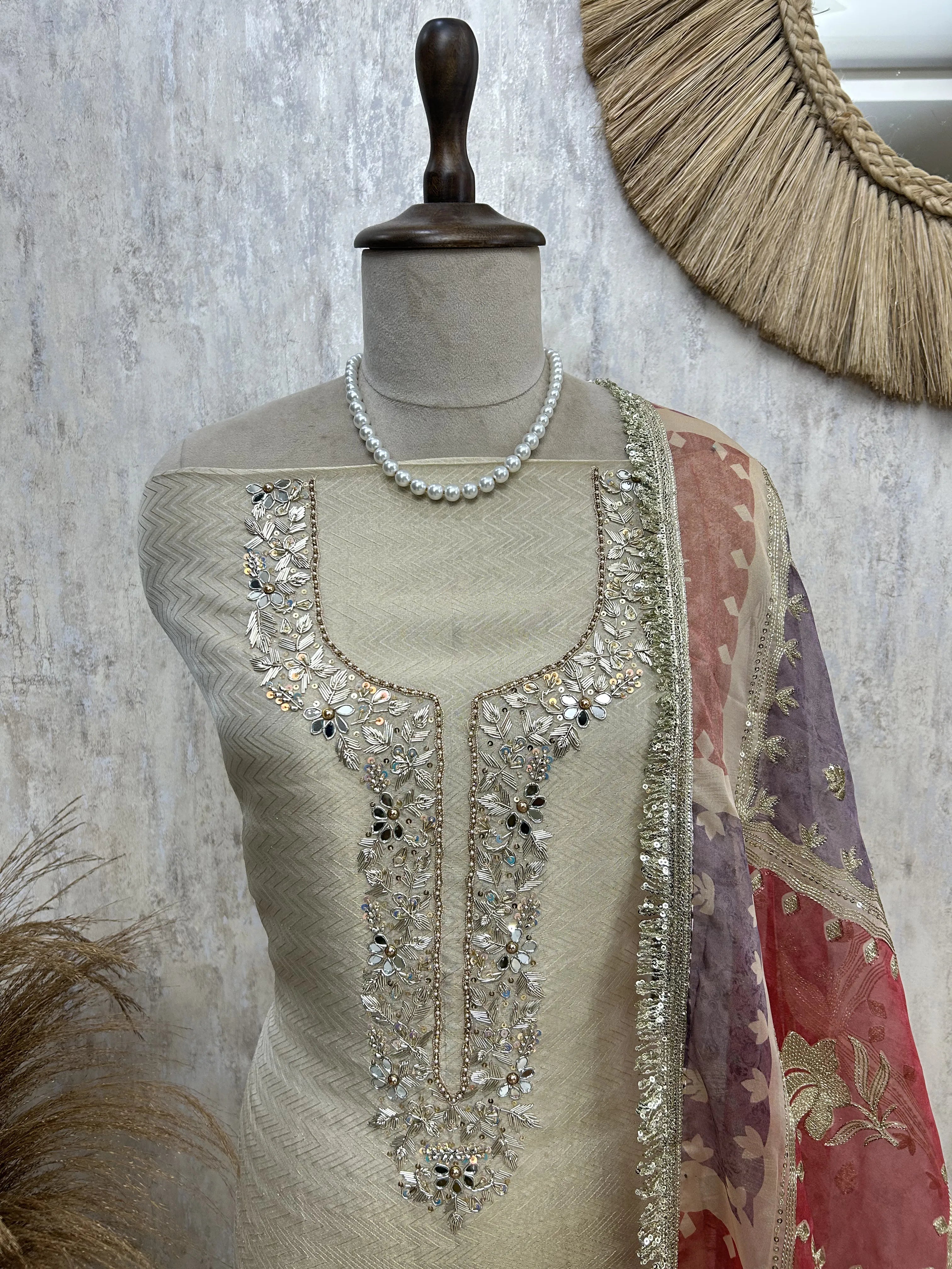 Ivory Elegance-Tissue Unstitched Suit Set