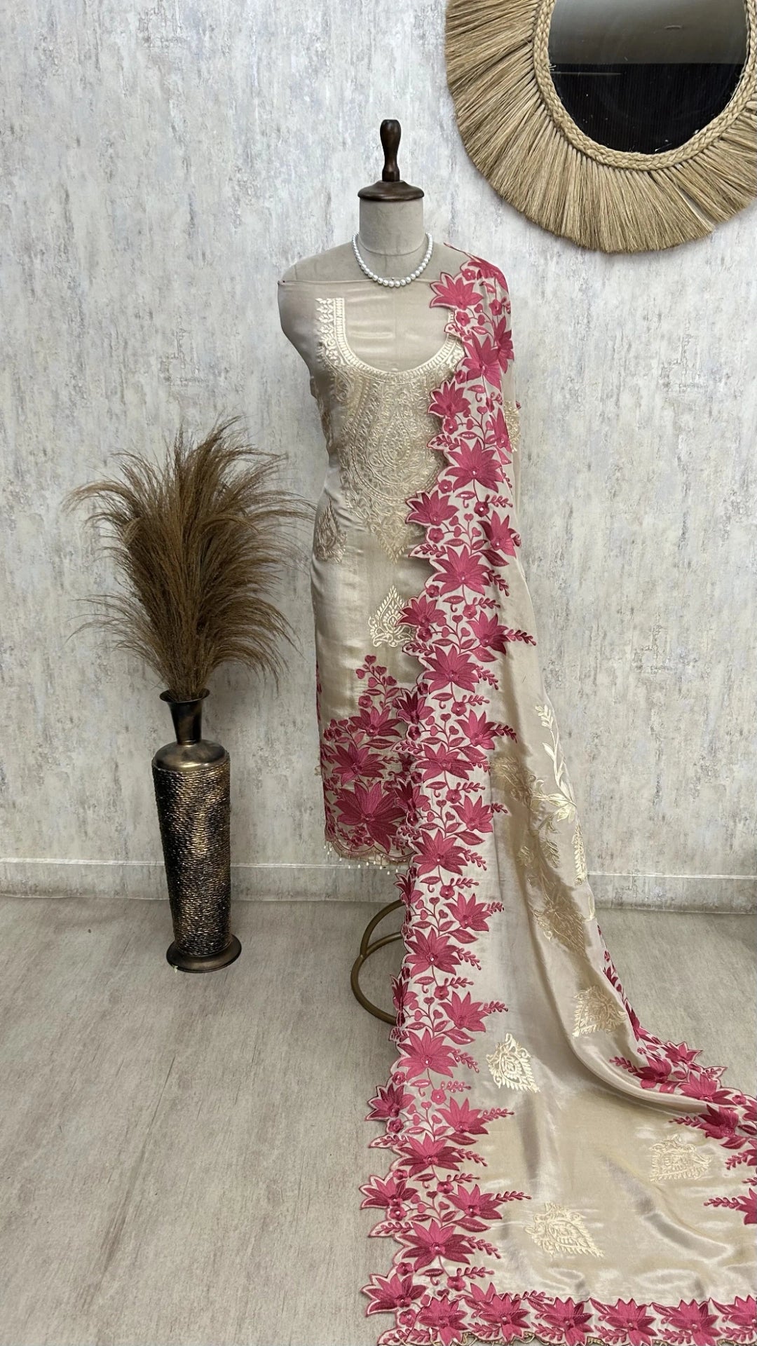 Tissue Unstitched Suit Set With Tissue Dupatta