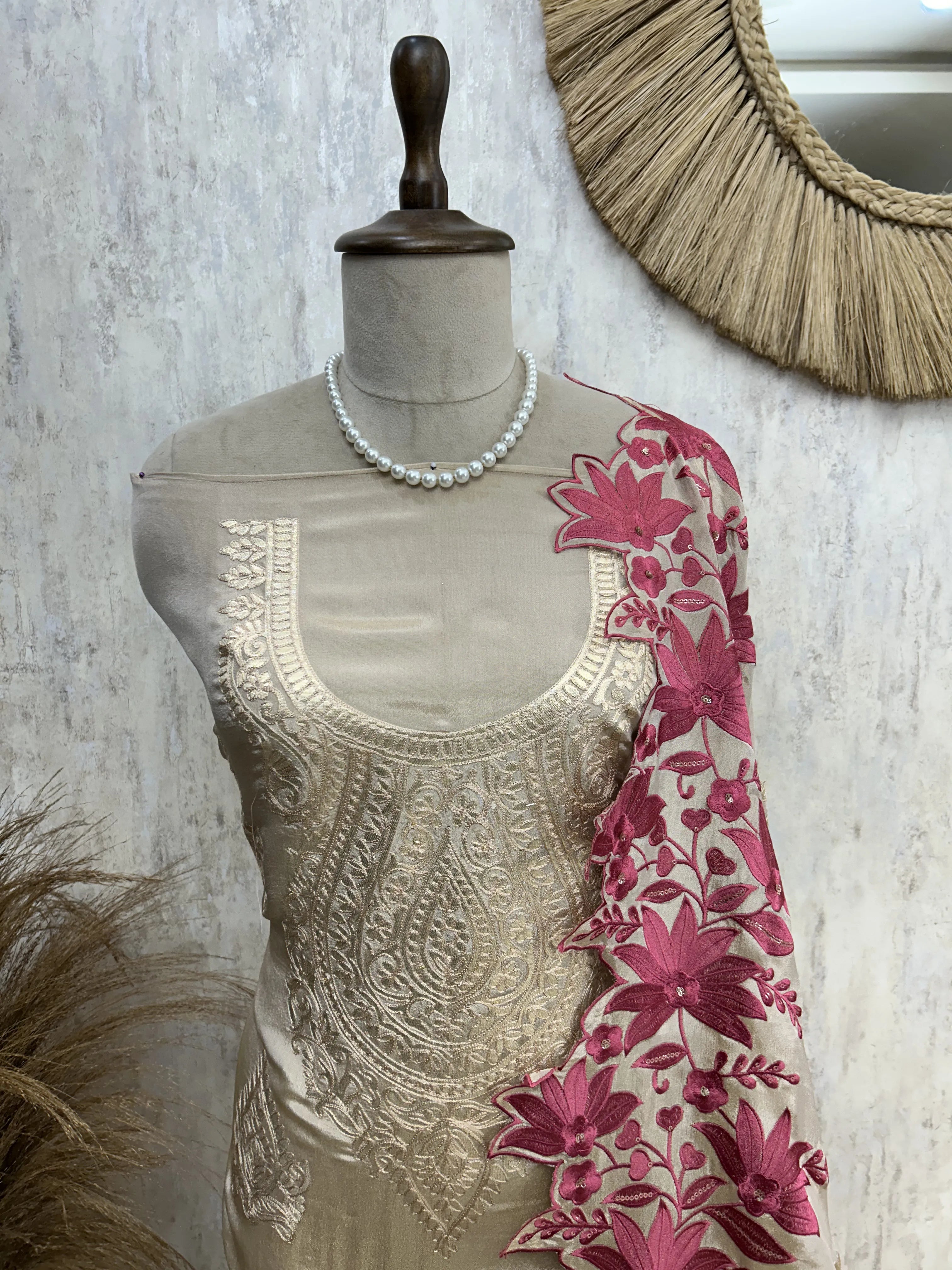 Tissue Unstitched Suit Set With Tissue Dupatta