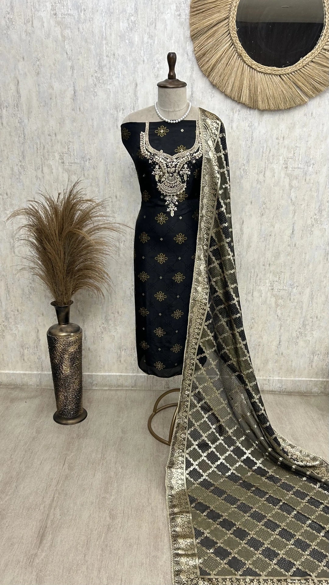 Embroidered Dola silk unstitched suit set