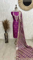 Embroidered Dola silk unstitched suit set