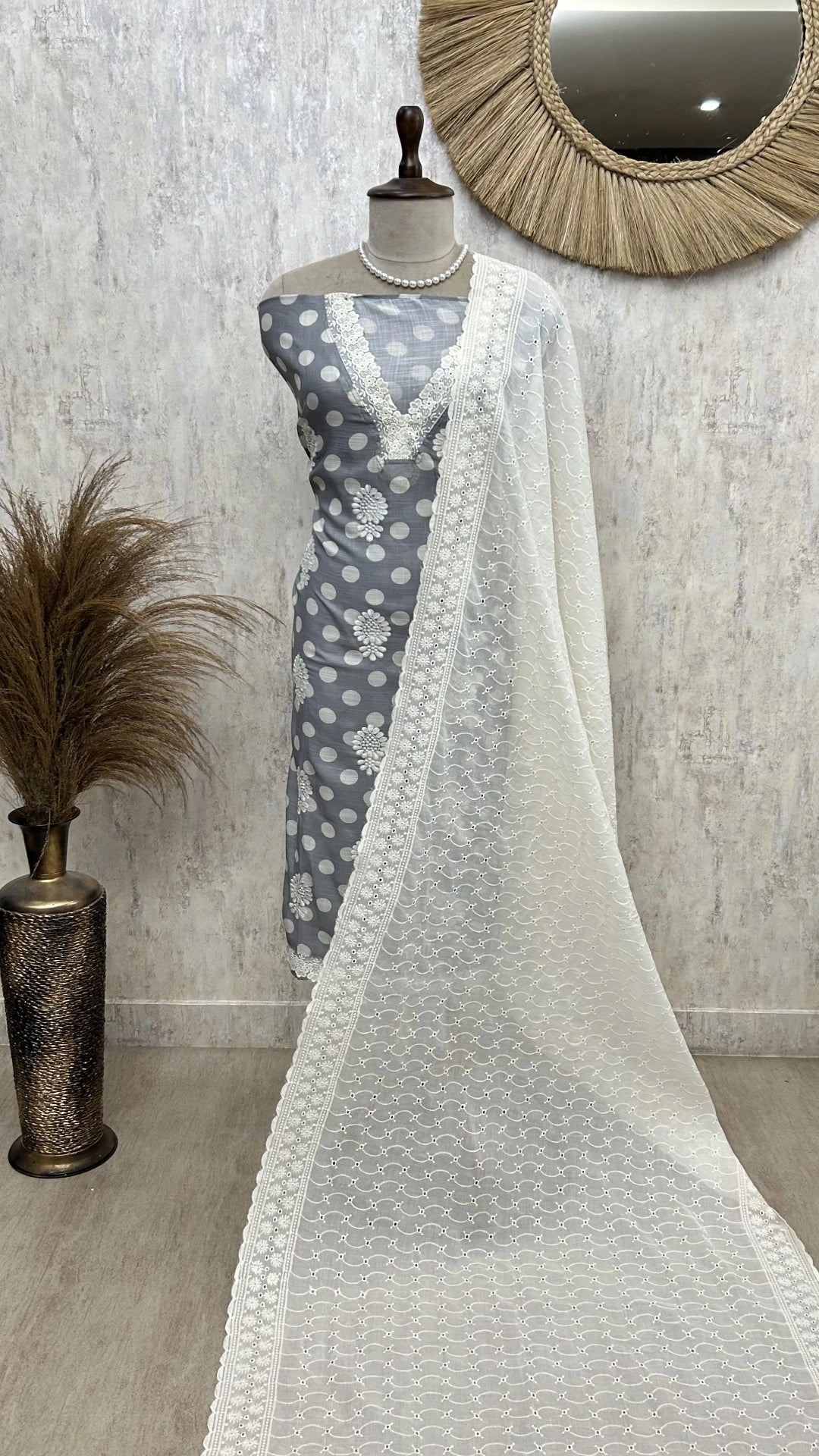 Polka Dot Cotton Unstitched Suit Set
