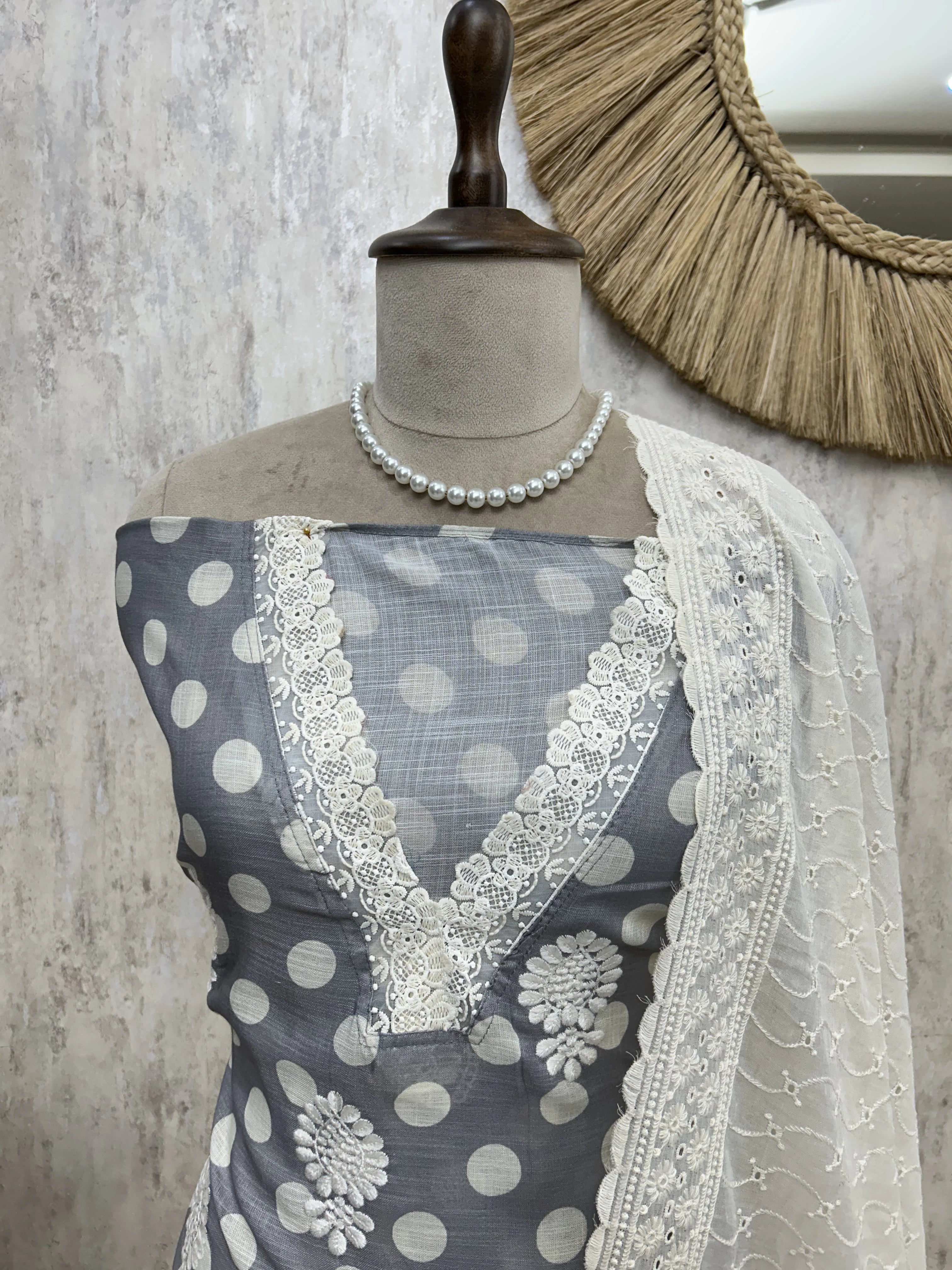 Polka Dot Cotton Unstitched Suit Set