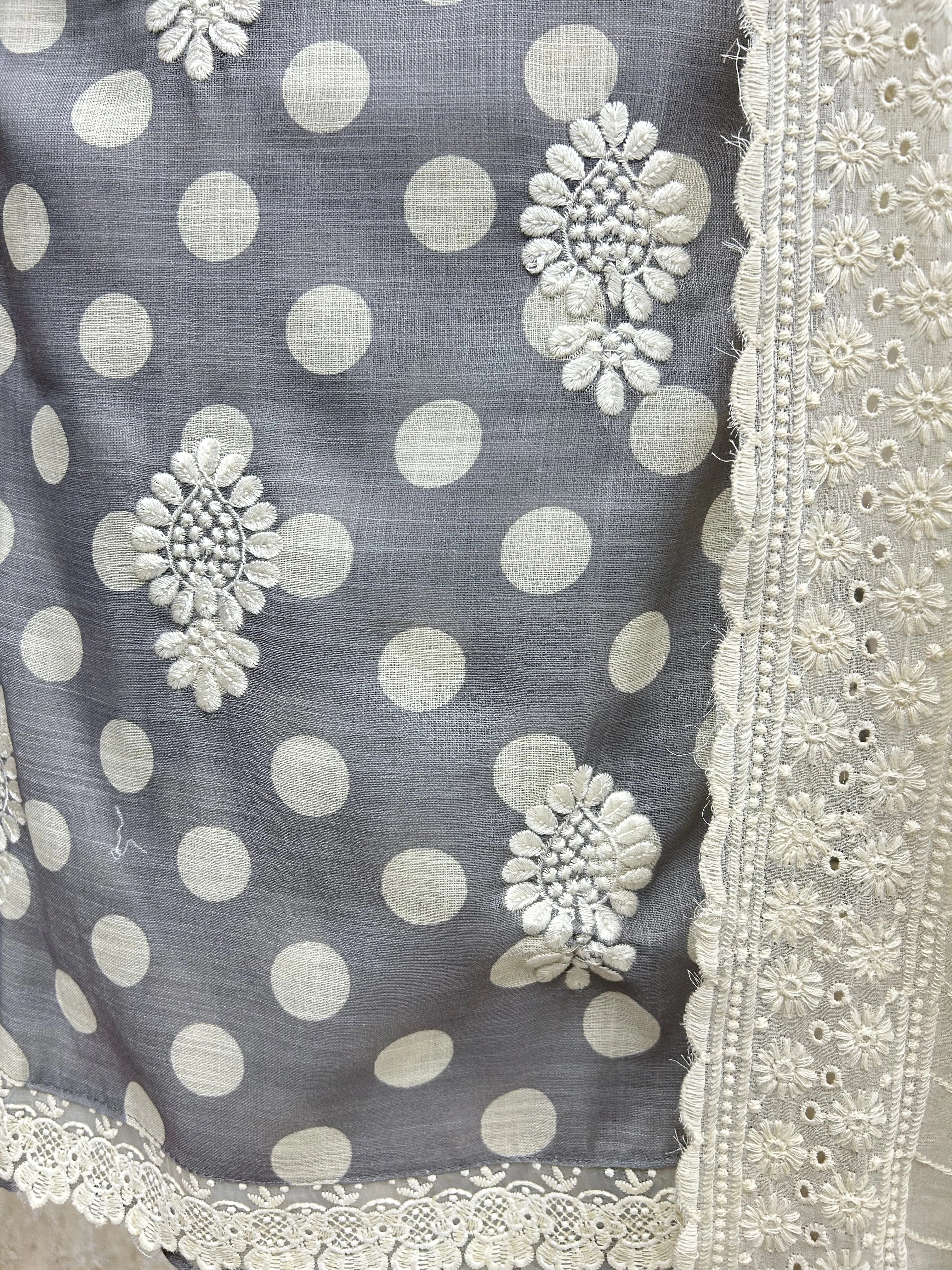 Polka Dot Cotton Unstitched Suit Set