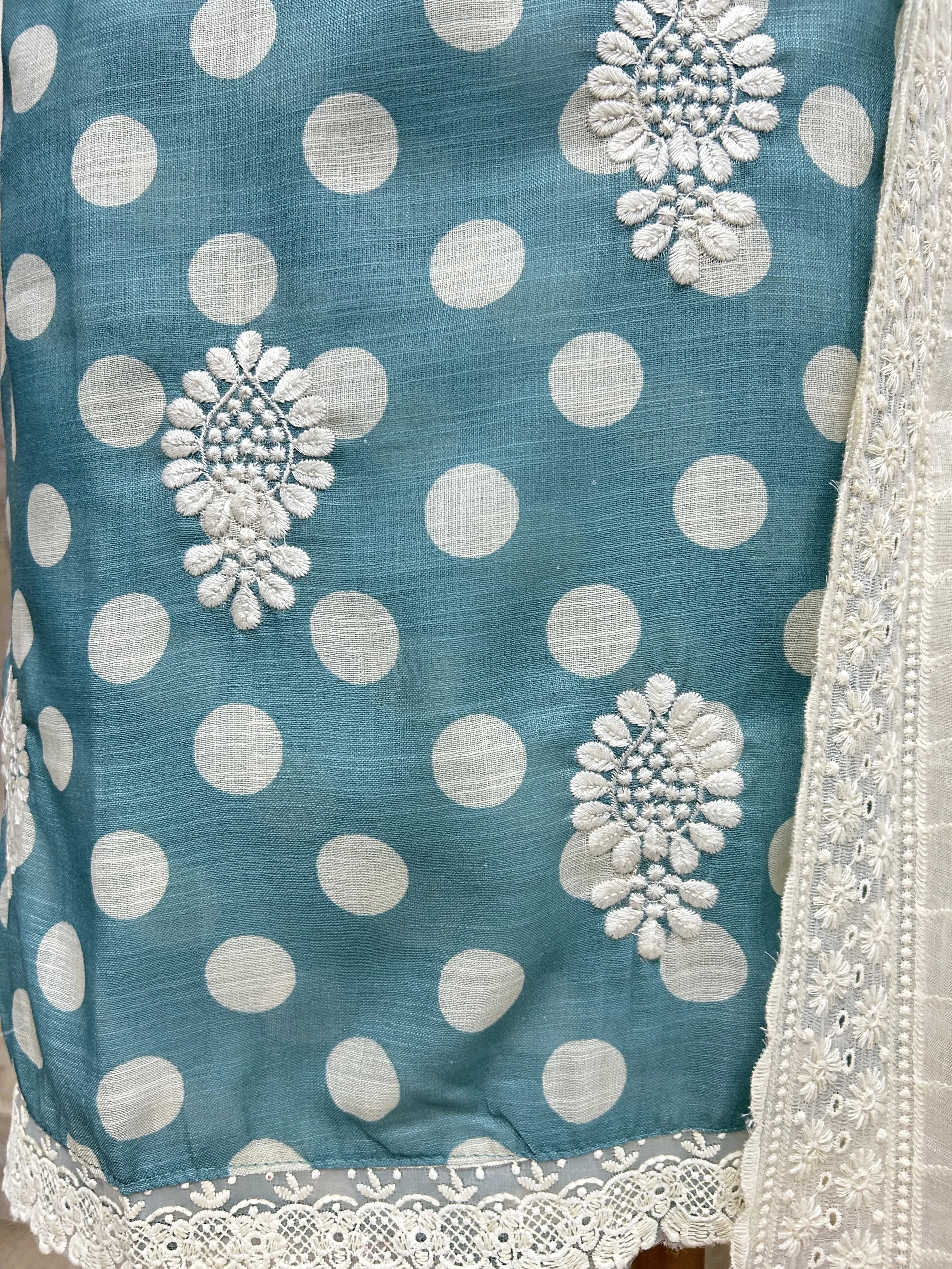 Polka Dot Cotton Unstitched Suit Set