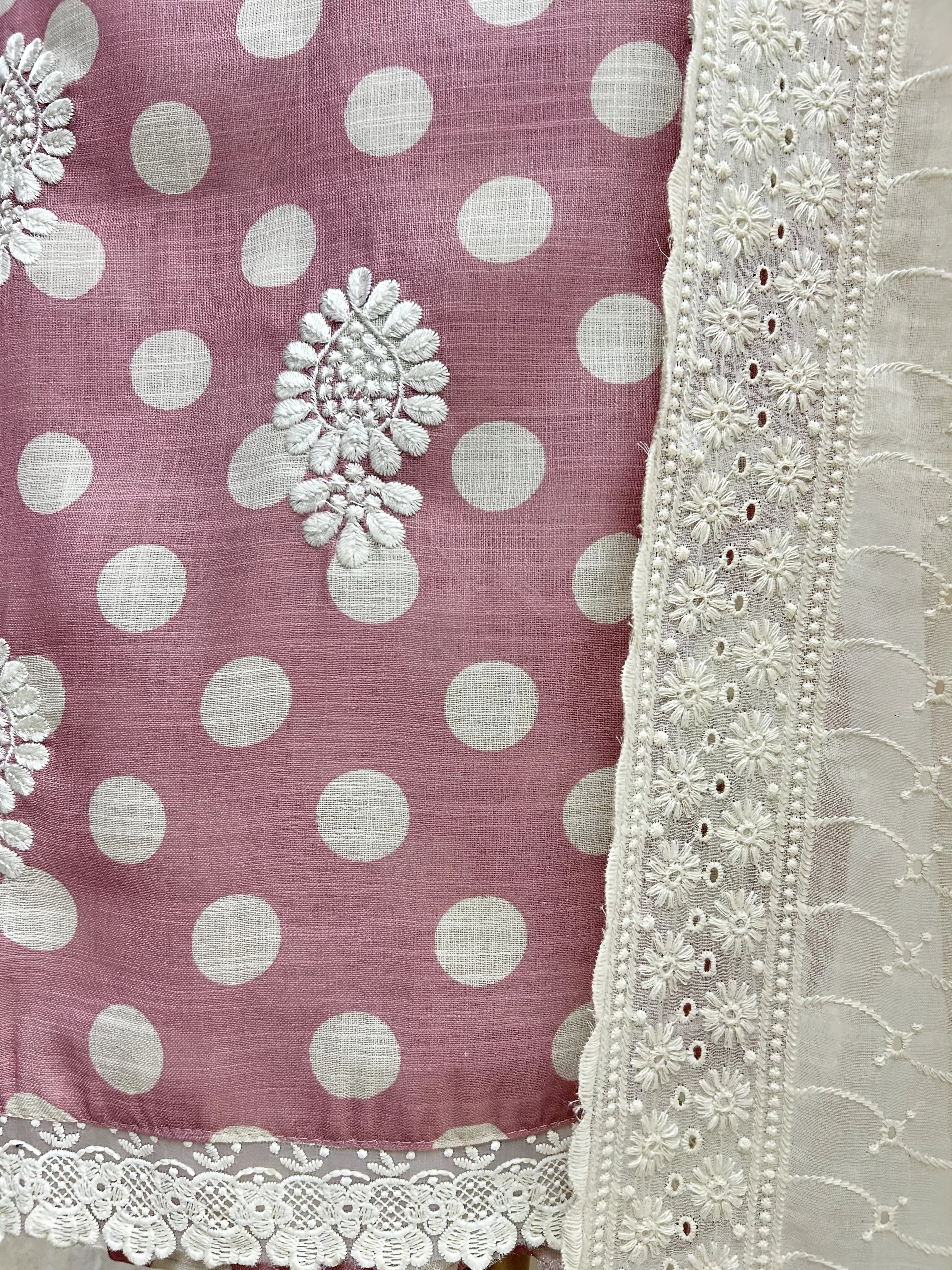 Polka Dot Cotton Unstitched Suit Set