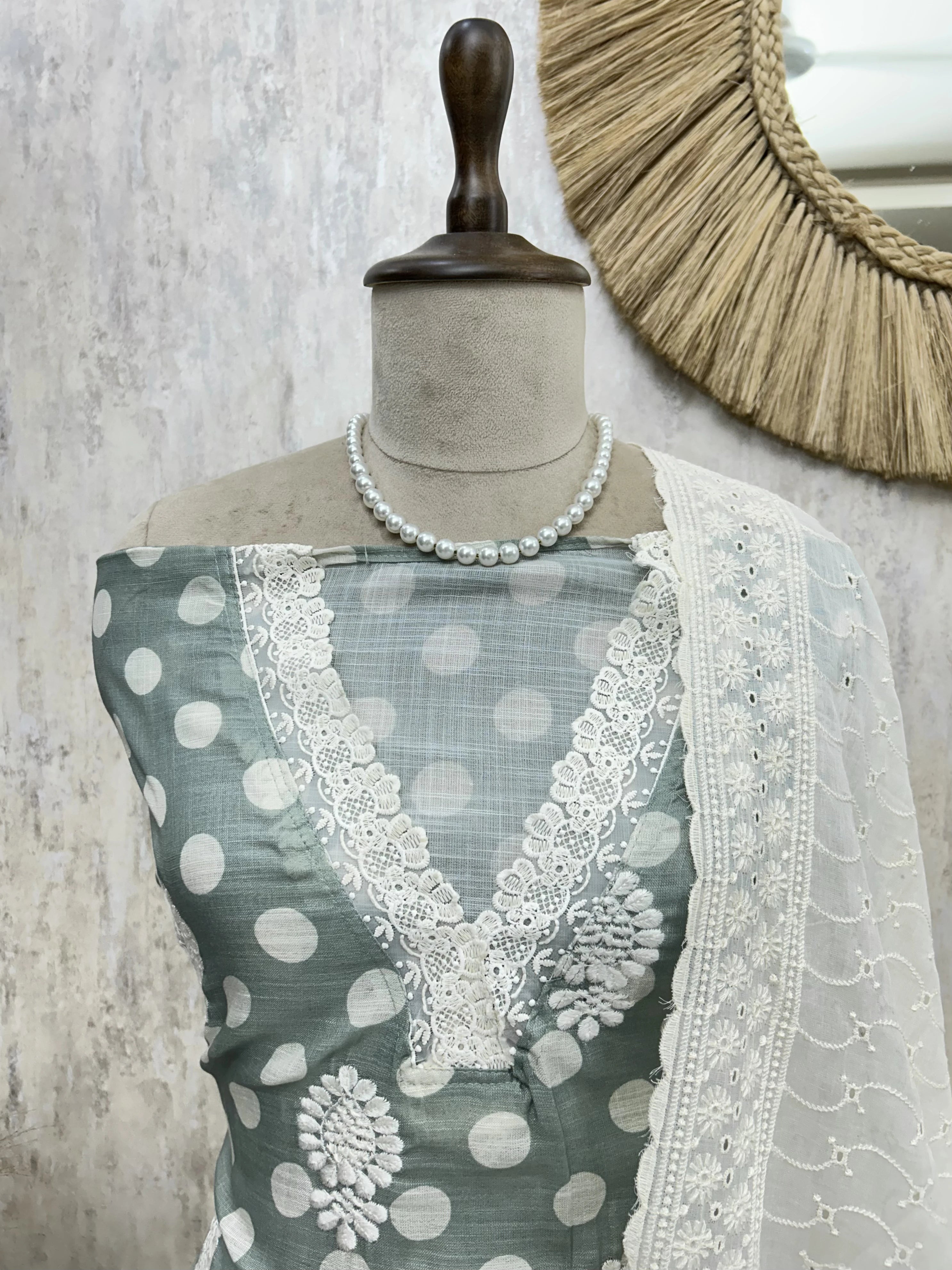 Polka Dot Cotton Unstitched Suit Set