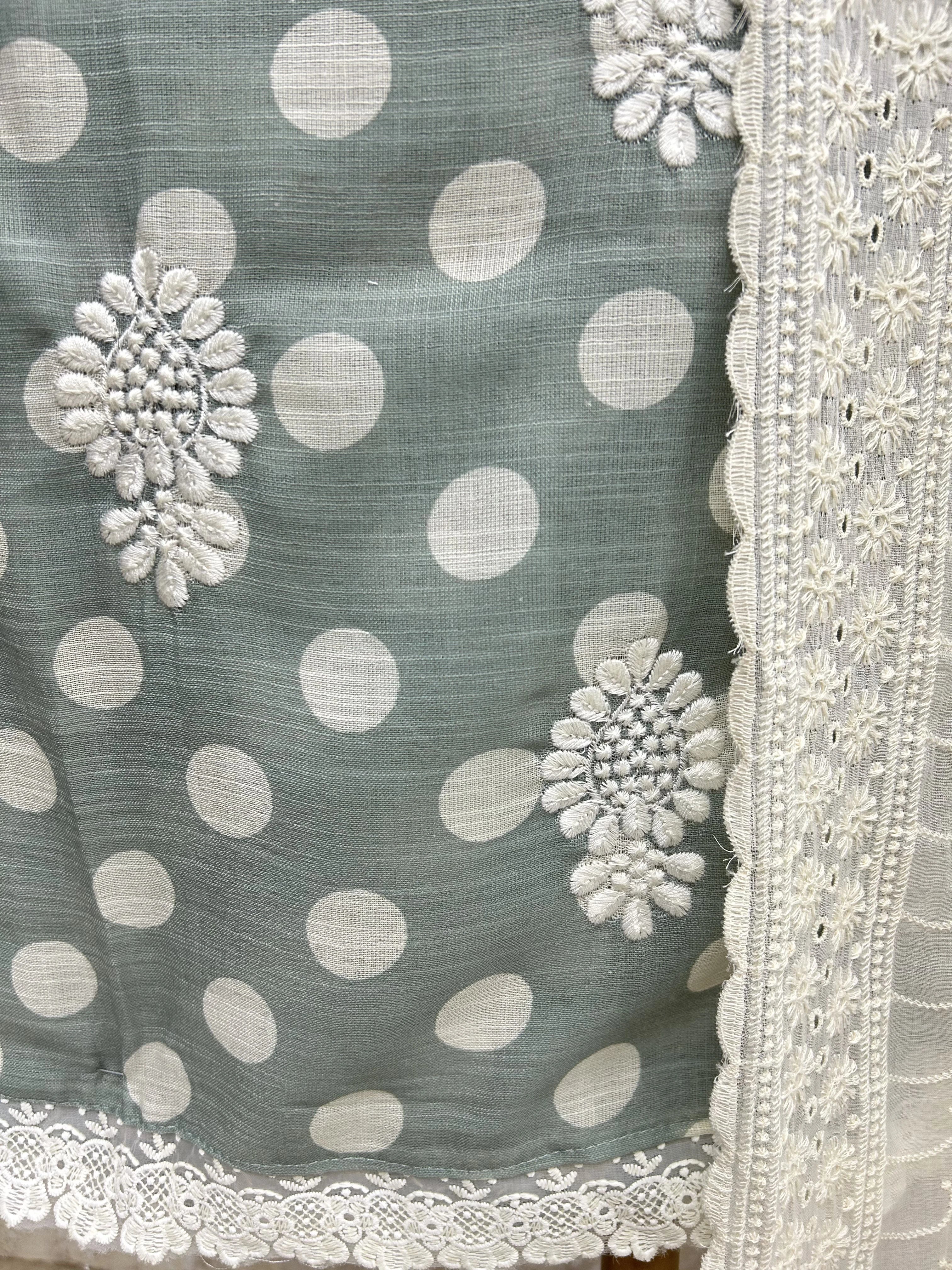 Polka Dot Cotton Unstitched Suit Set