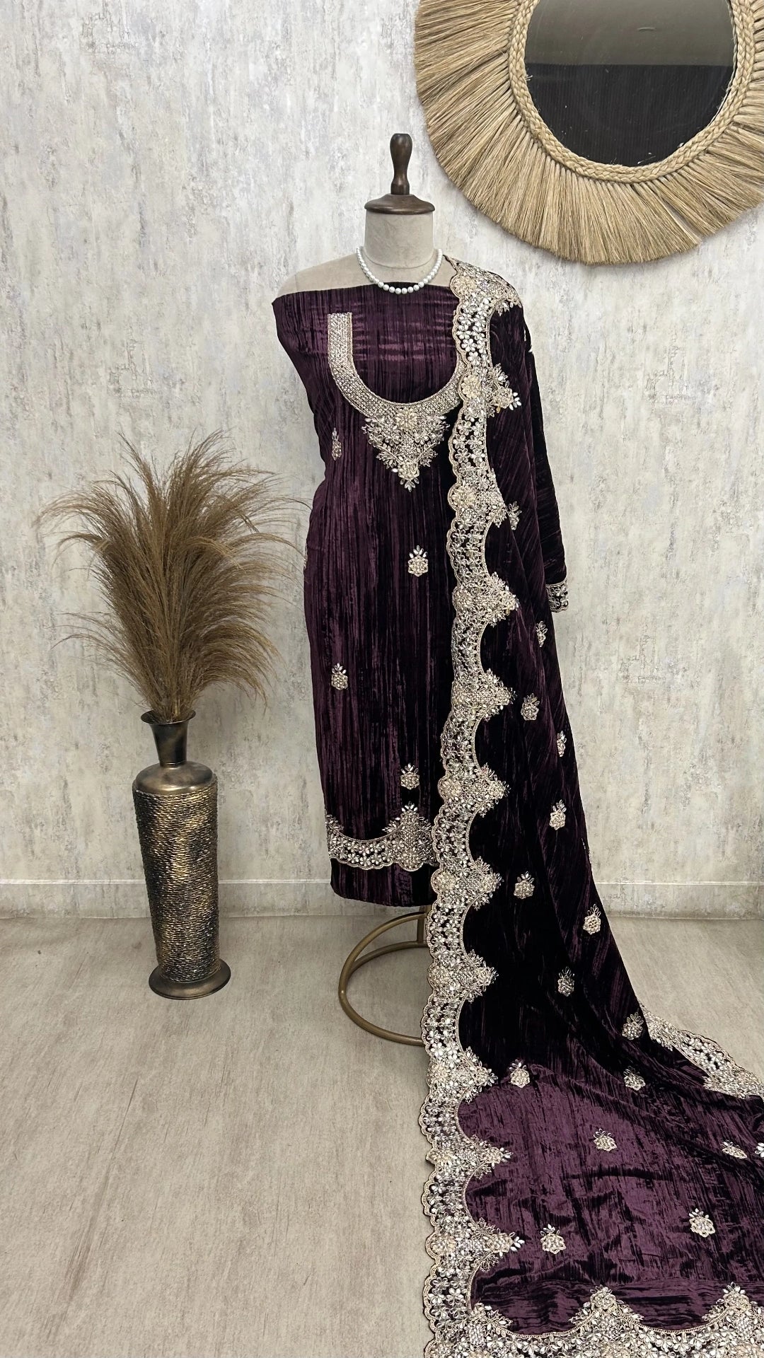Velvet Unstitched suit with mirror embellishment