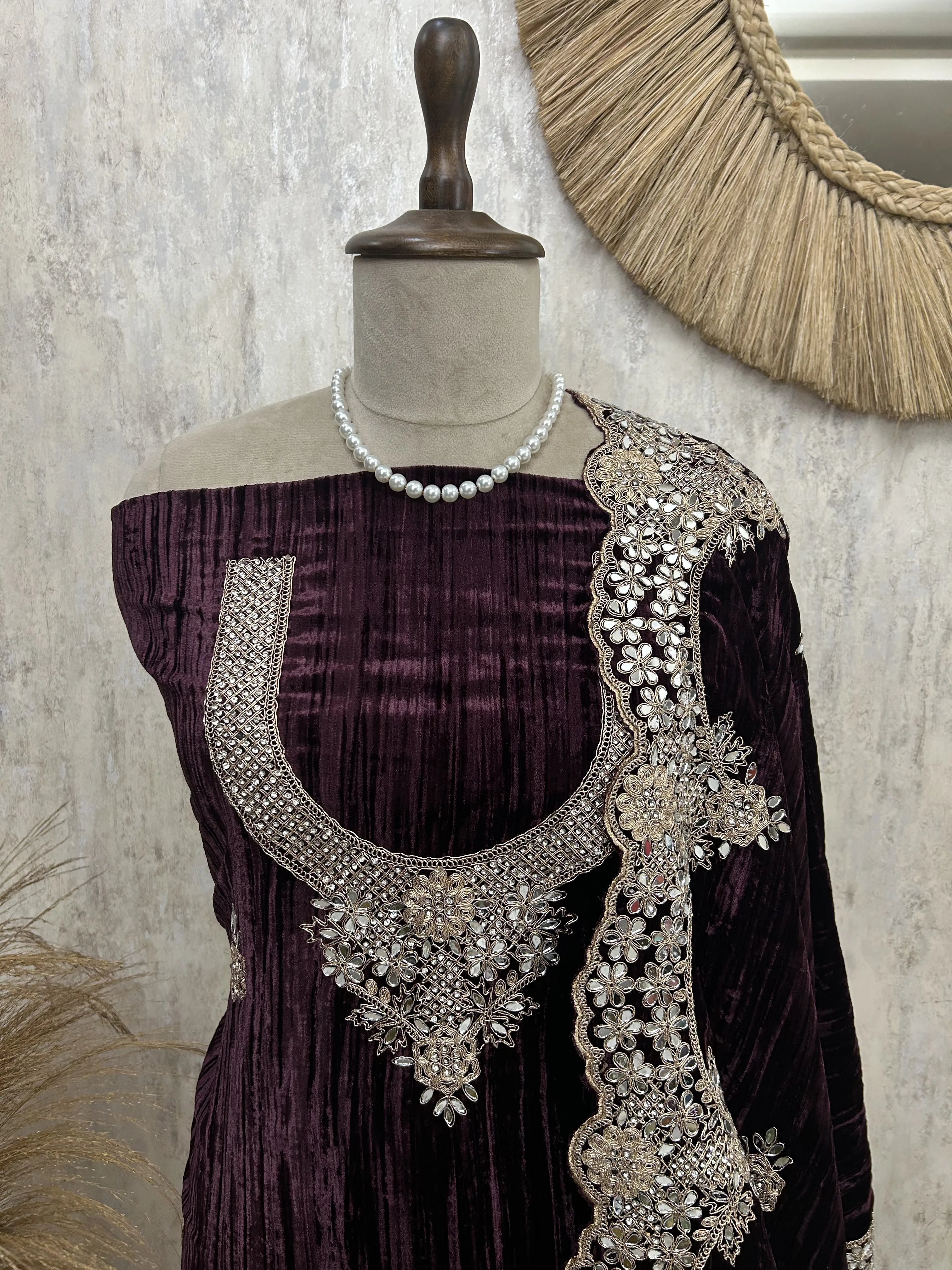 Velvet Unstitched suit with mirror embellishment