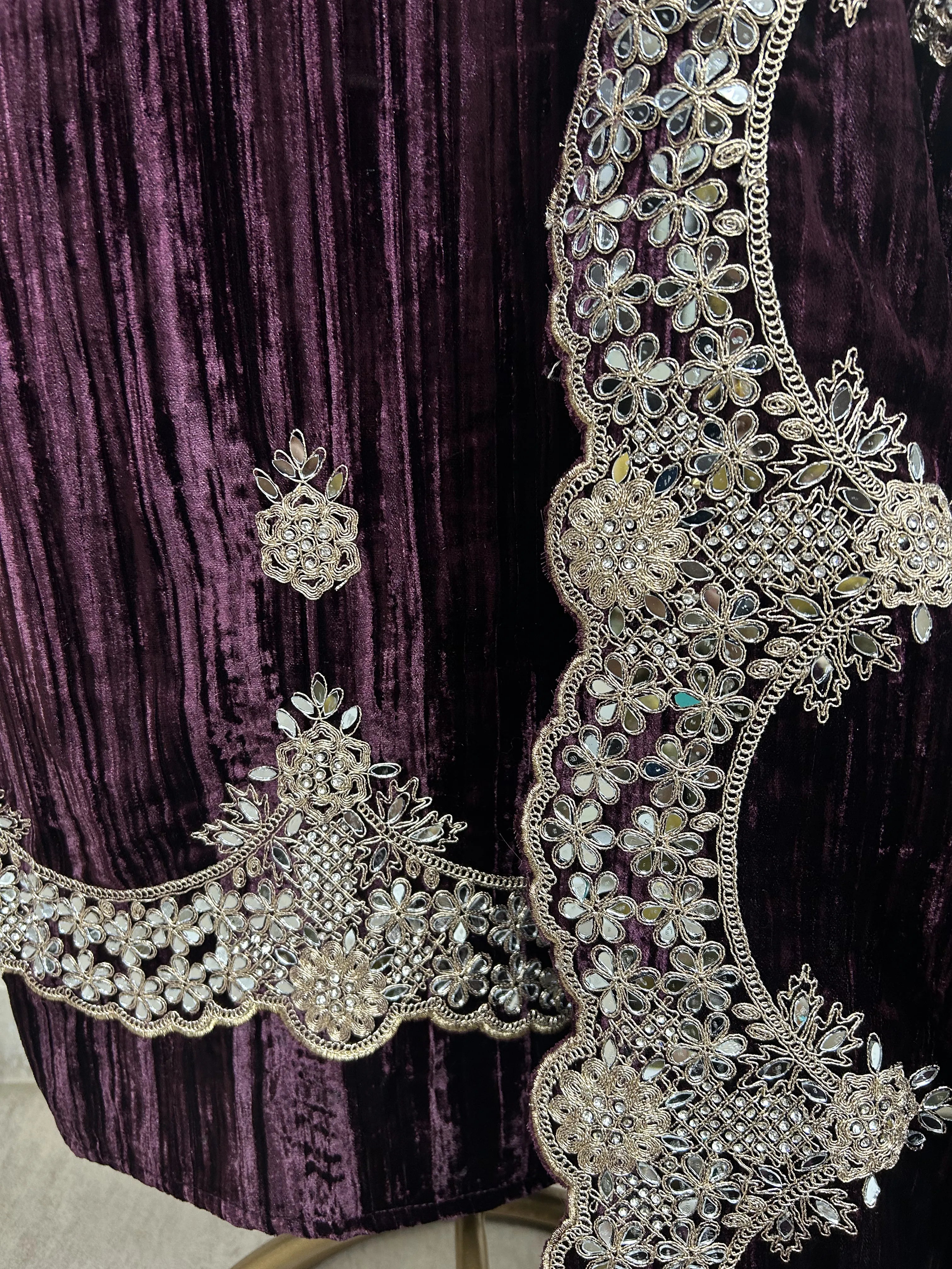 Velvet Unstitched suit with mirror embellishment