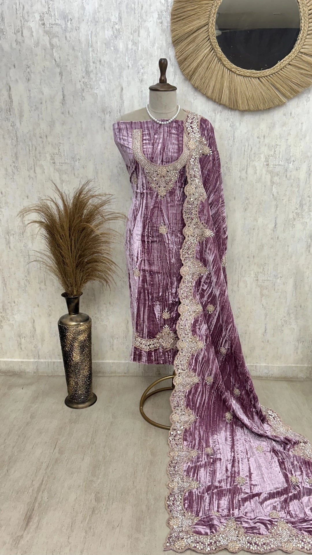 Velvet Unstitched suit with mirror embellishment