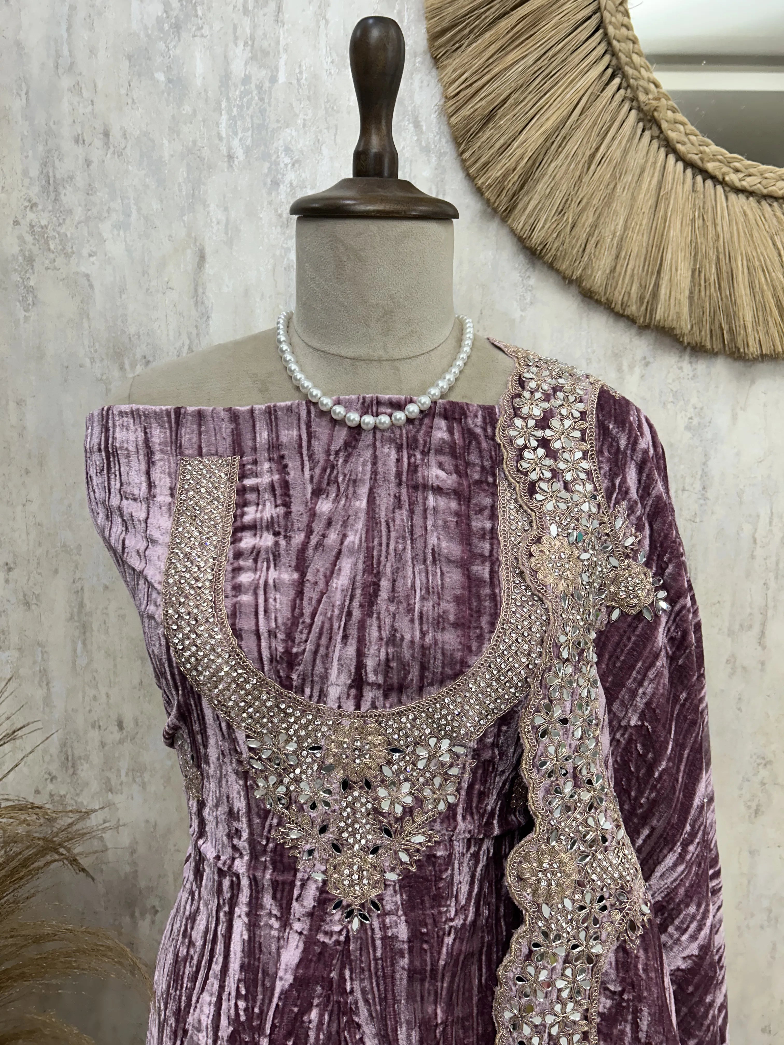 Velvet Unstitched suit with mirror embellishment