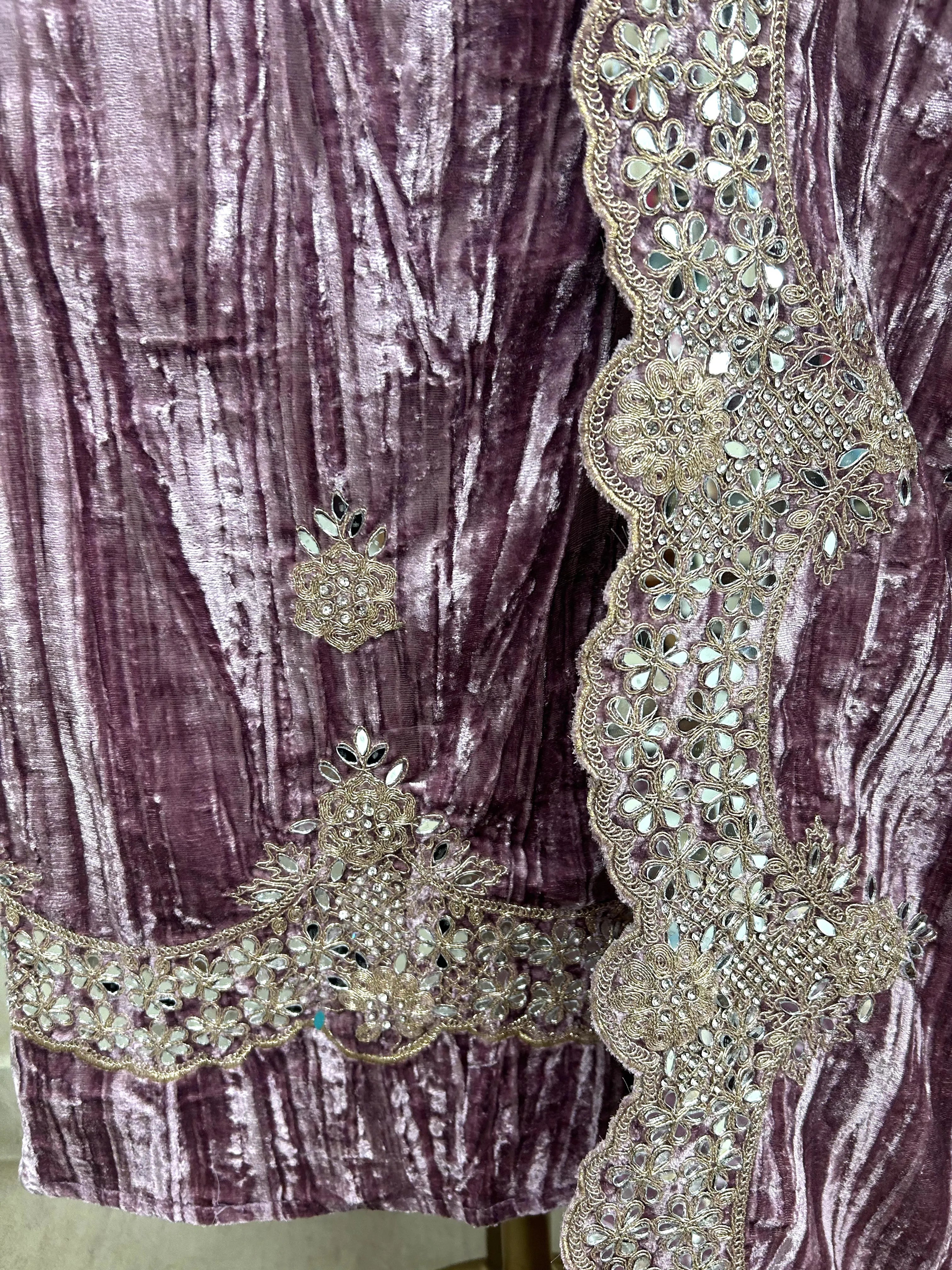 Velvet Unstitched suit with mirror embellishment