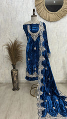 Velvet Unstitched suit with mirror embellishment