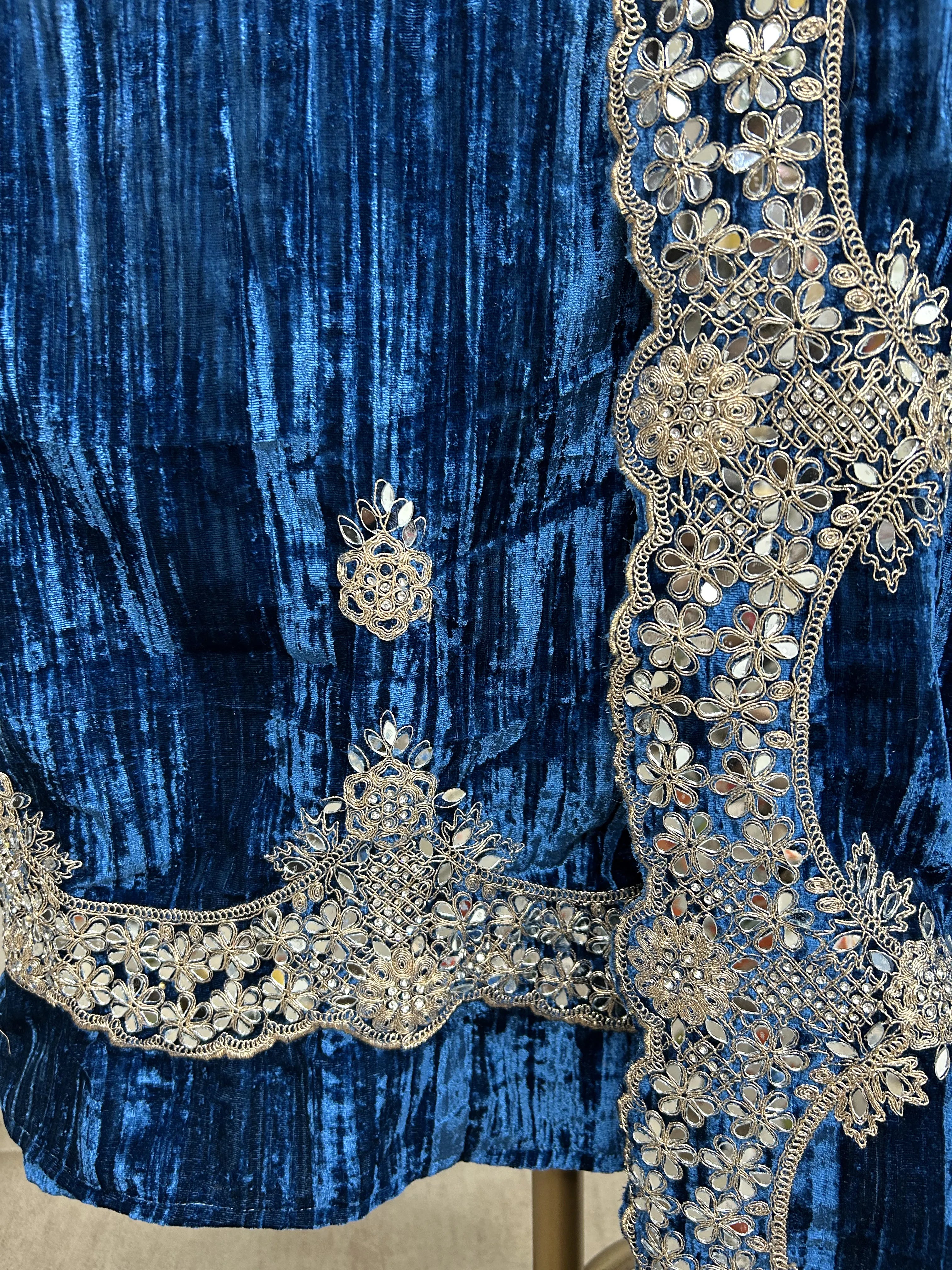 Velvet Unstitched suit with mirror embellishment