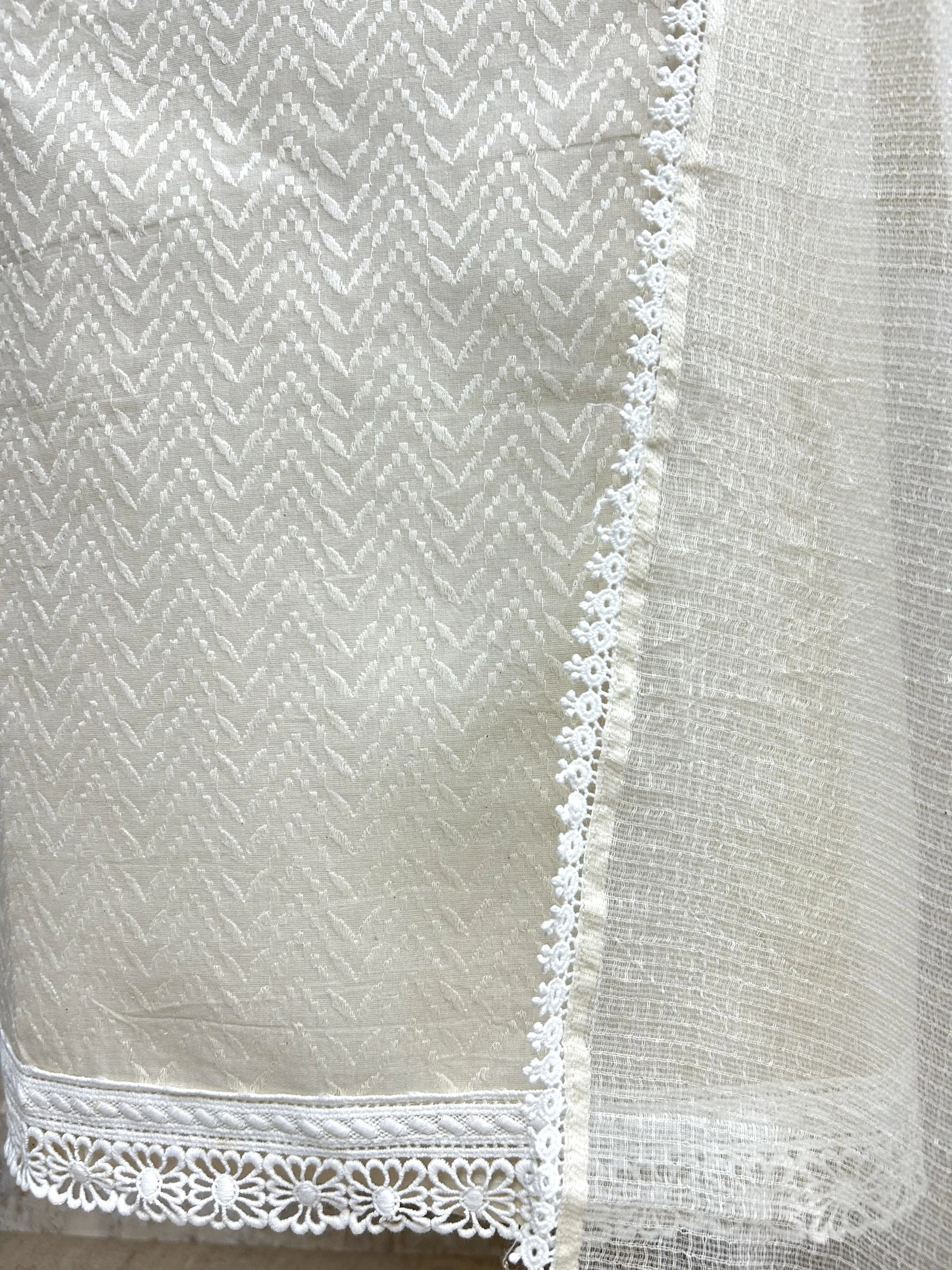 Self Weave Mirror Work Cotton Unstitched Suit Set