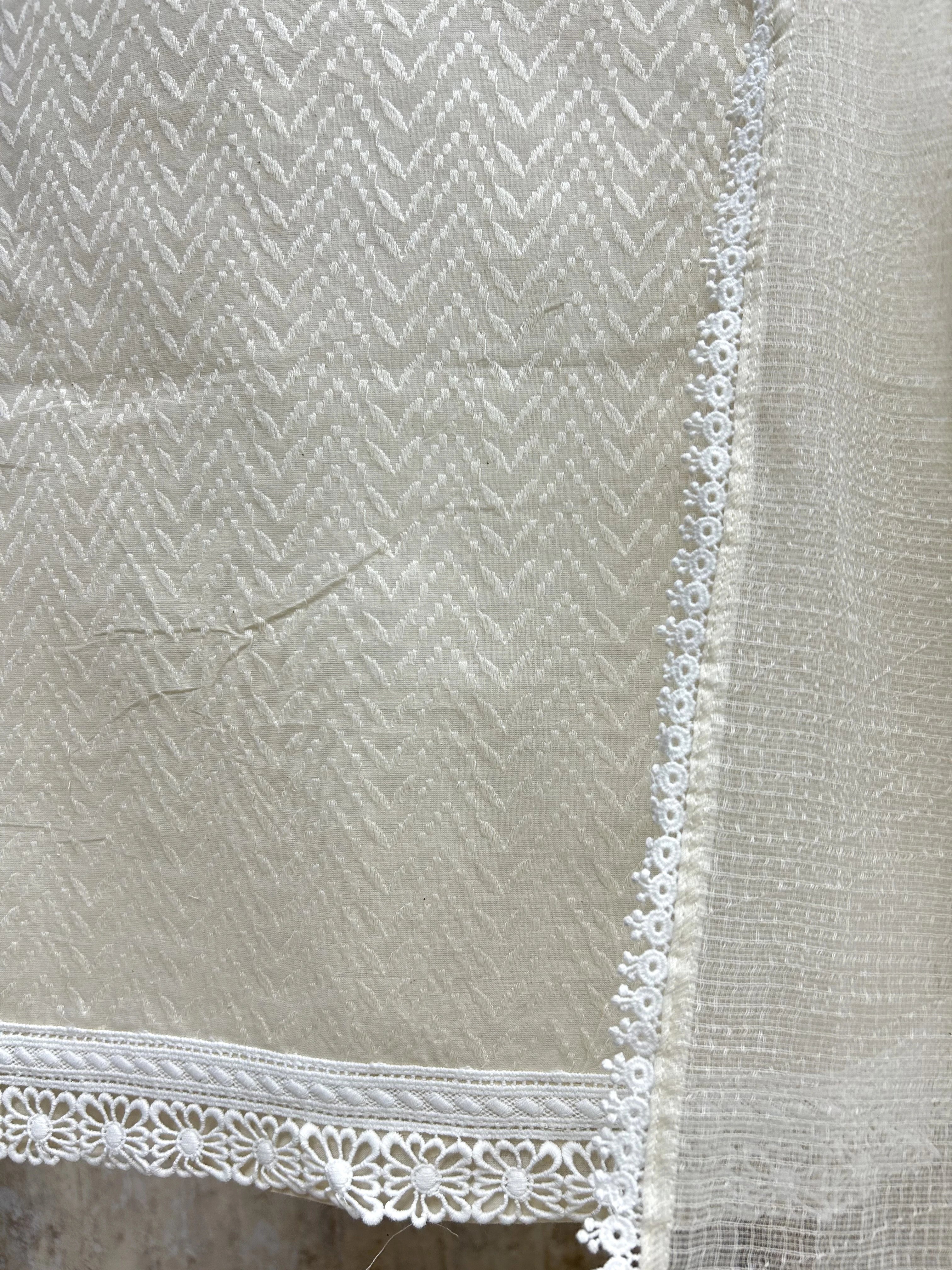 Self Weave Mirror Work Cotton Unstitched Suit Set