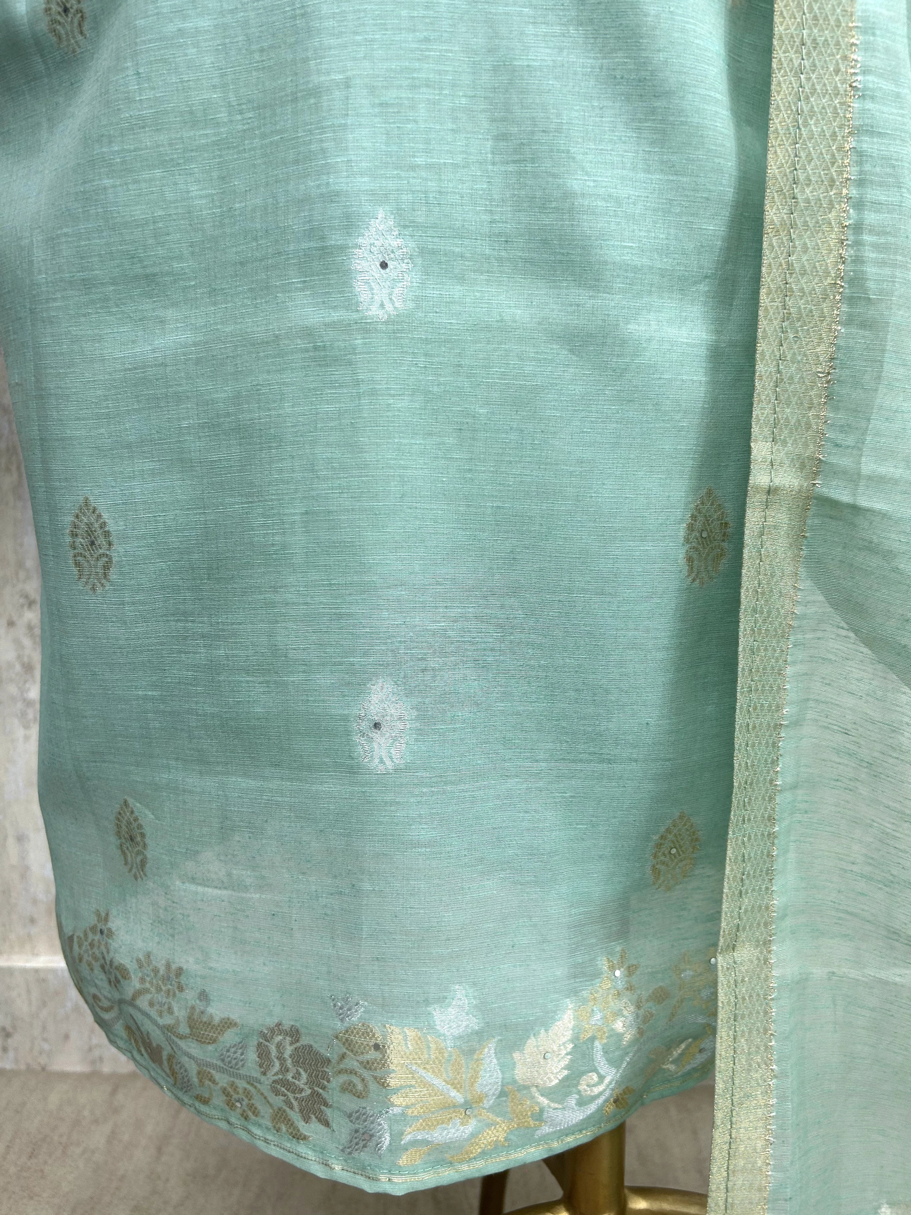 Pearl & Thread Work Jamdani Linen Unstitced Suit Set