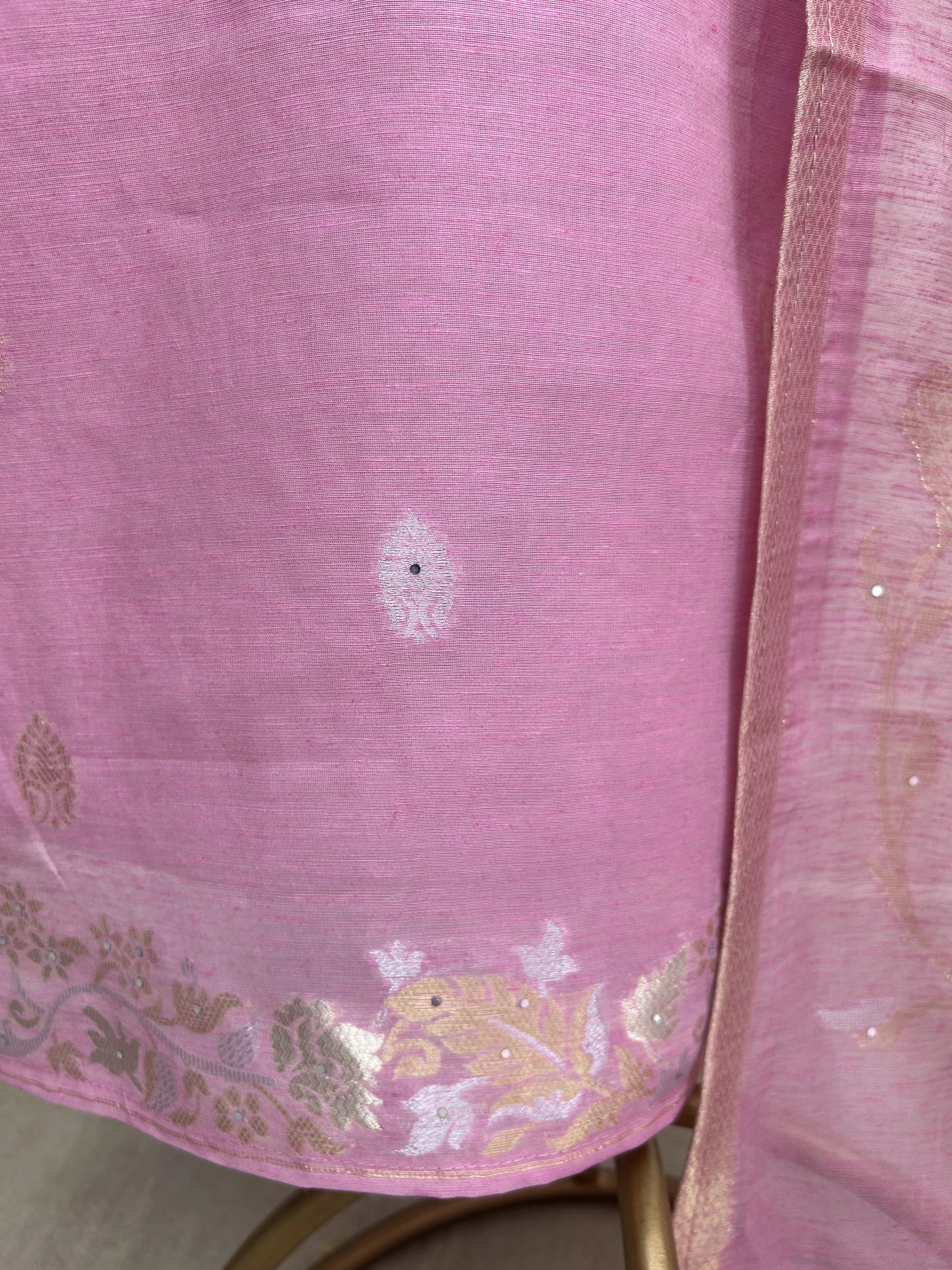 Pearl & Thread Work Jamdani Linen Unstitced Suit Set