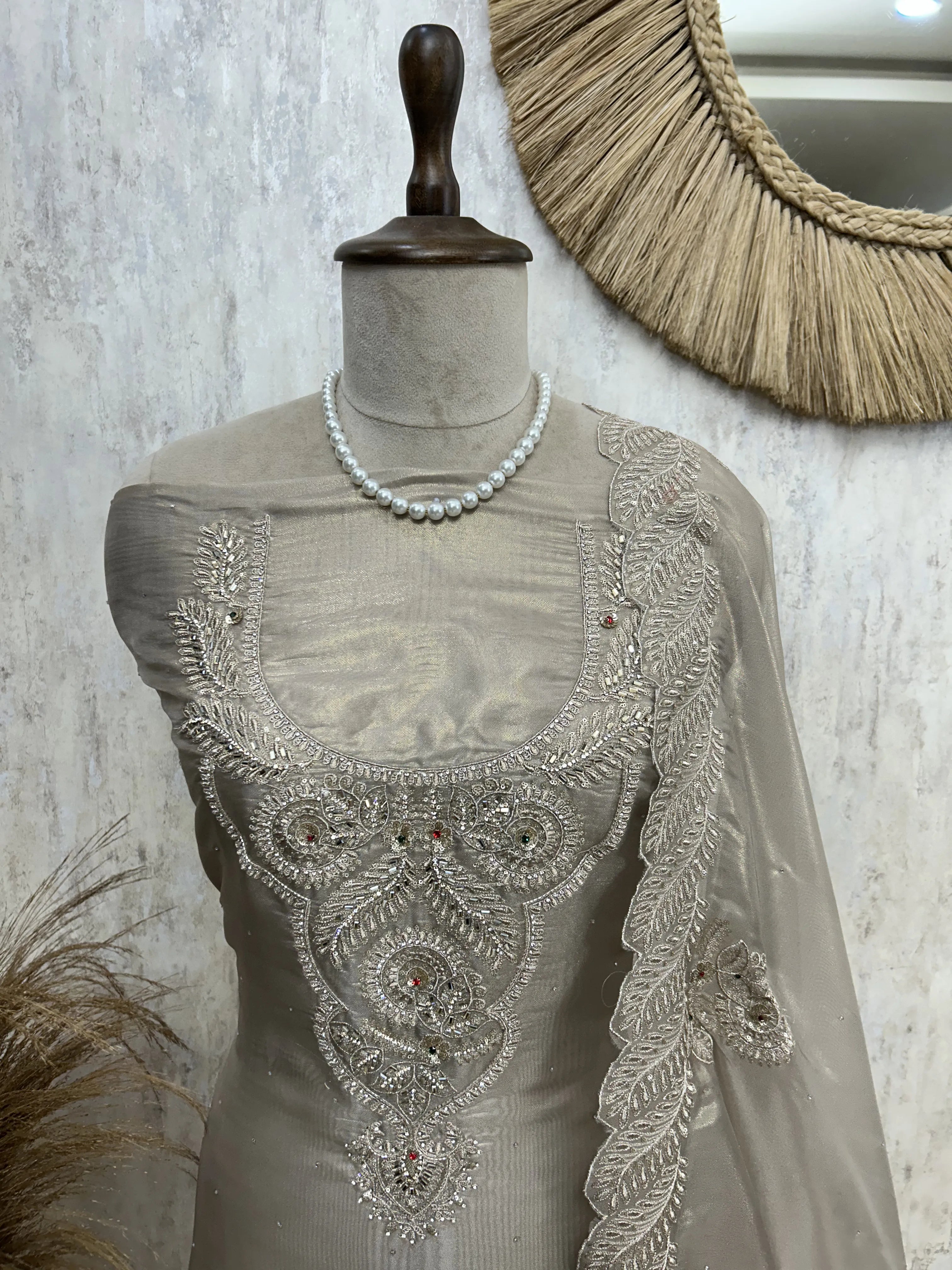 Glass Organza Unstitched Suit Set