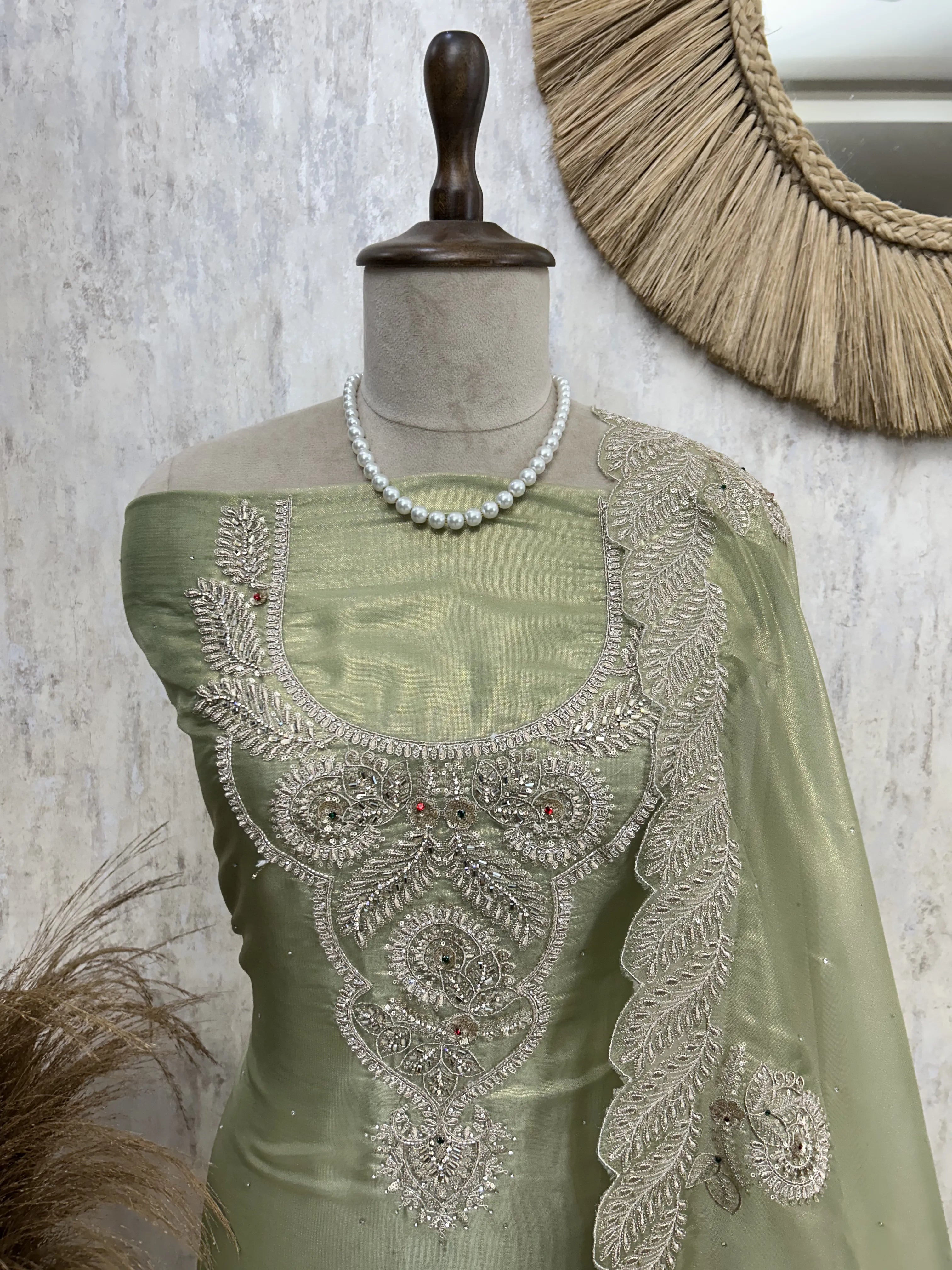 Glass Organza Unstitched Suit Set