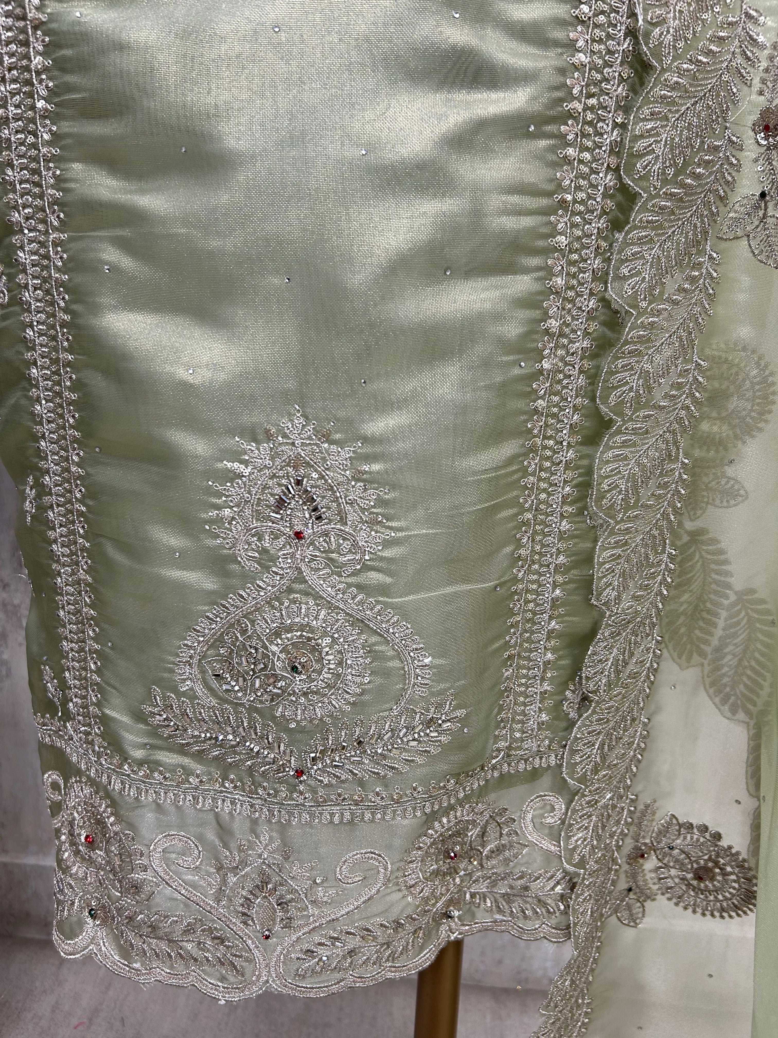 Glass Organza Unstitched Suit Set