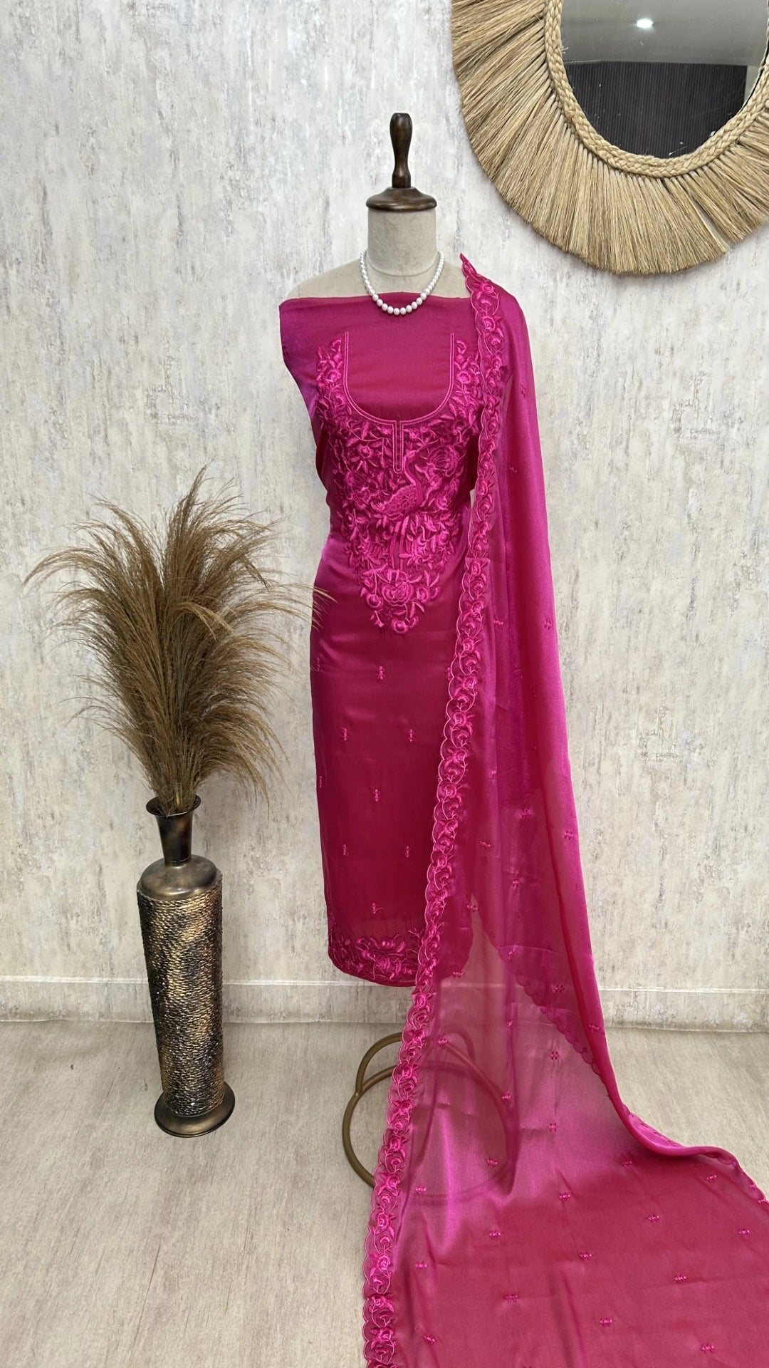 Bird motif Organza Unstitched suit set