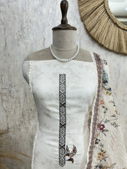 Bird Motif Linen Unstitched Suit Set