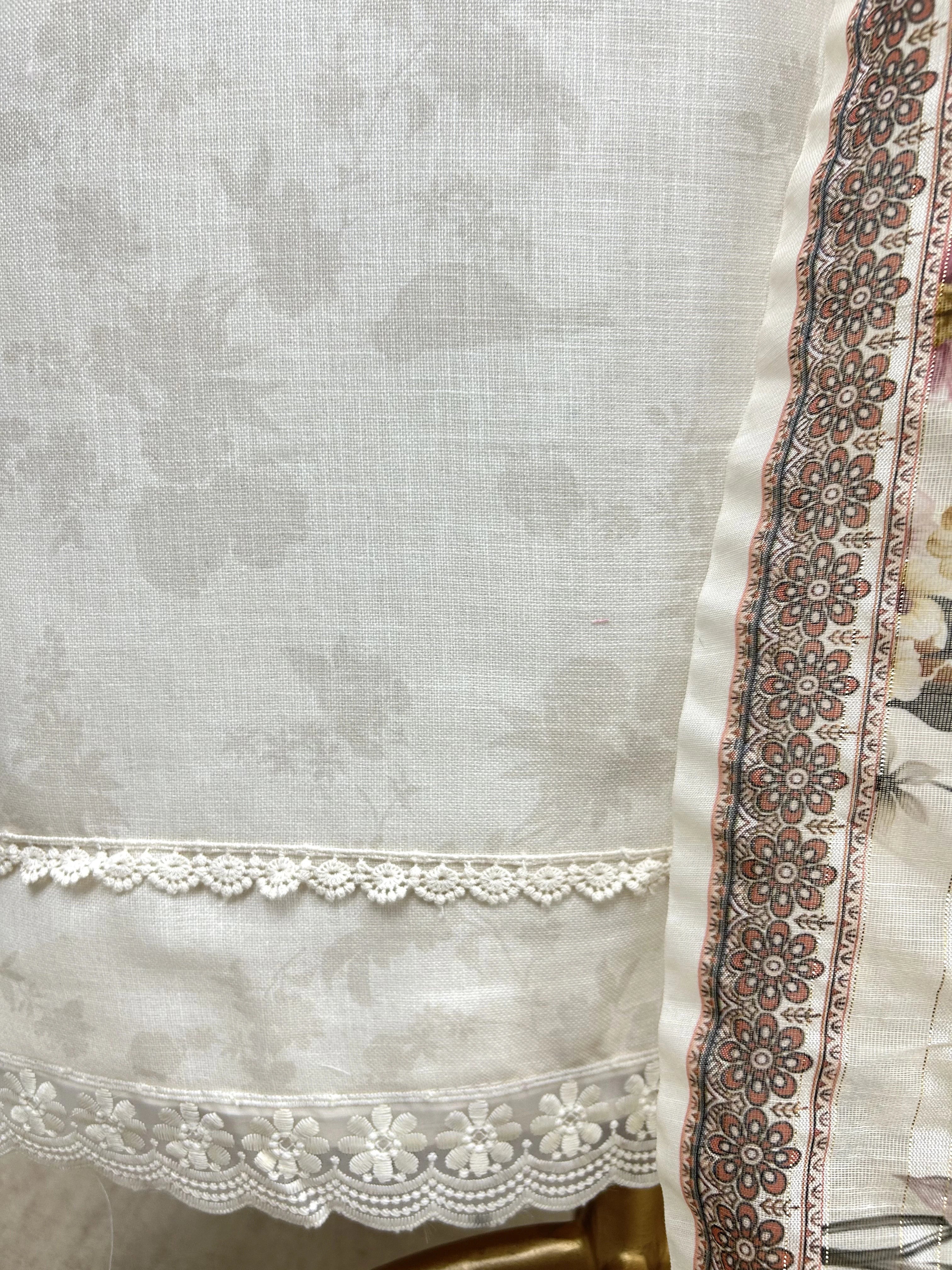 Bird Motif Linen Unstitched Suit Set